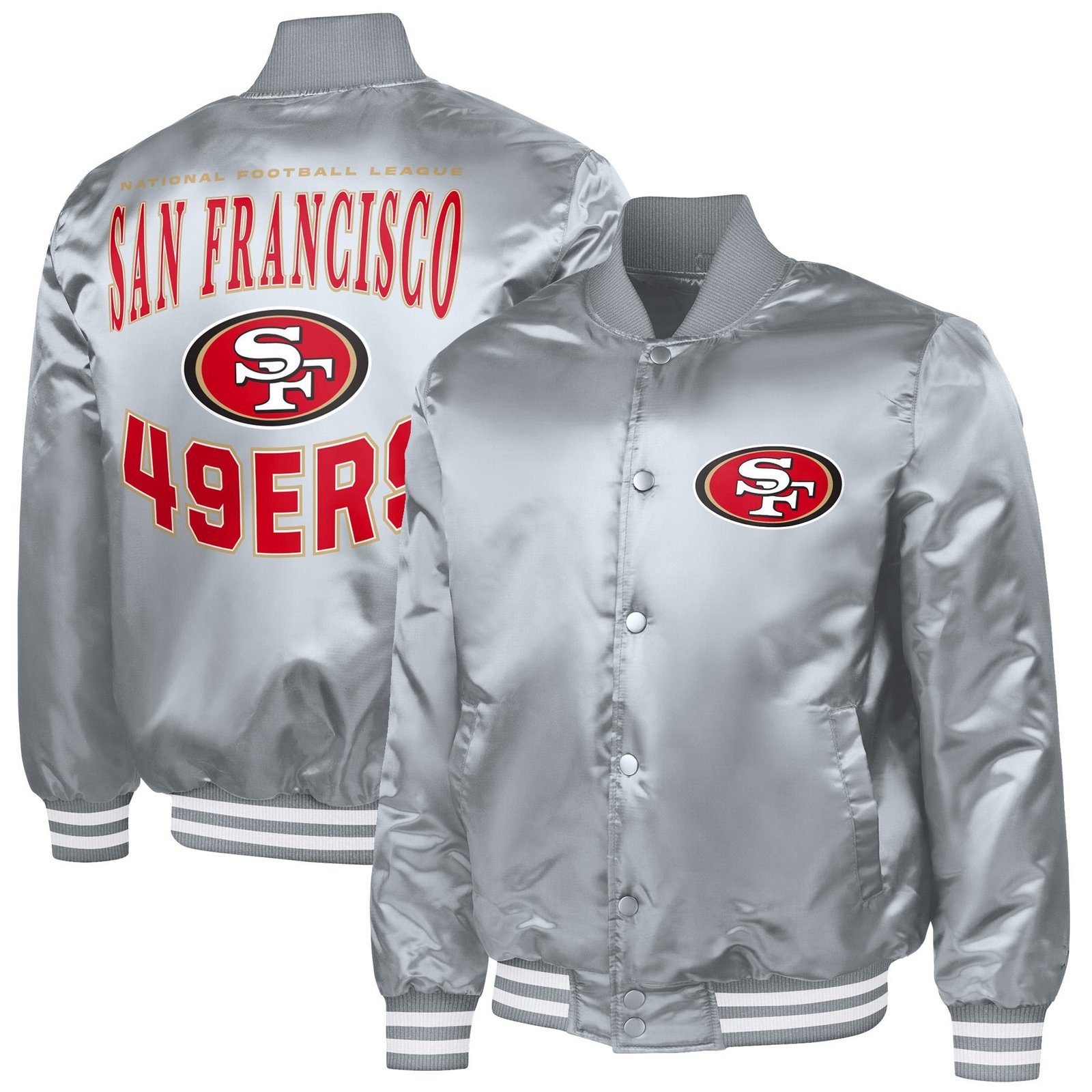Men’s G-III Sports by Carl Banks Gray San Francisco 49ers Adaptive Full-Snap Varsity Jacket