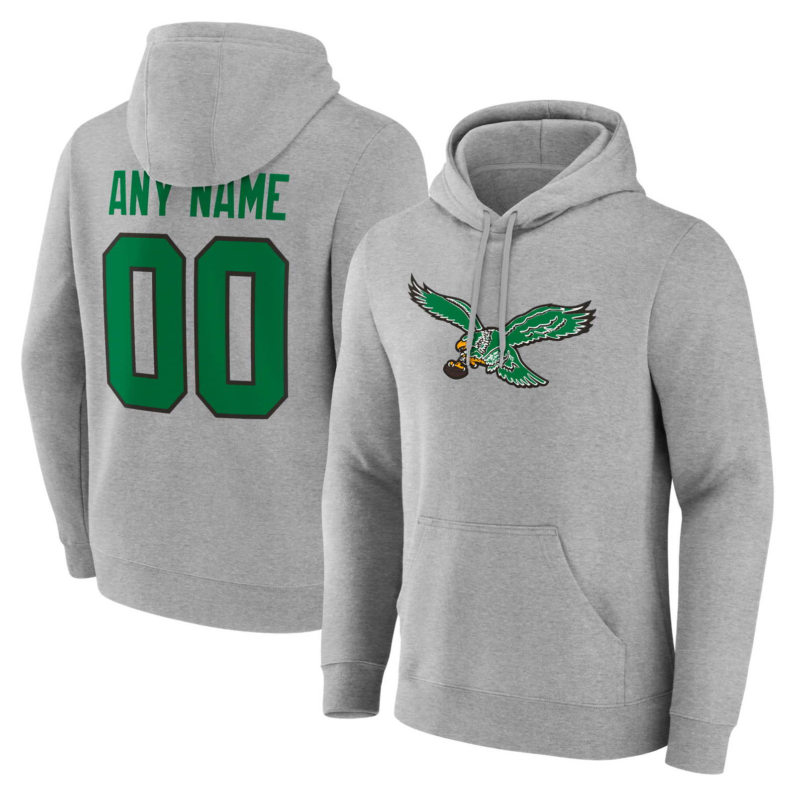 Men’s Gray Philadelphia Eagles Big & Tall Team Authentic Classic Personalized Name & Number Hoodie
