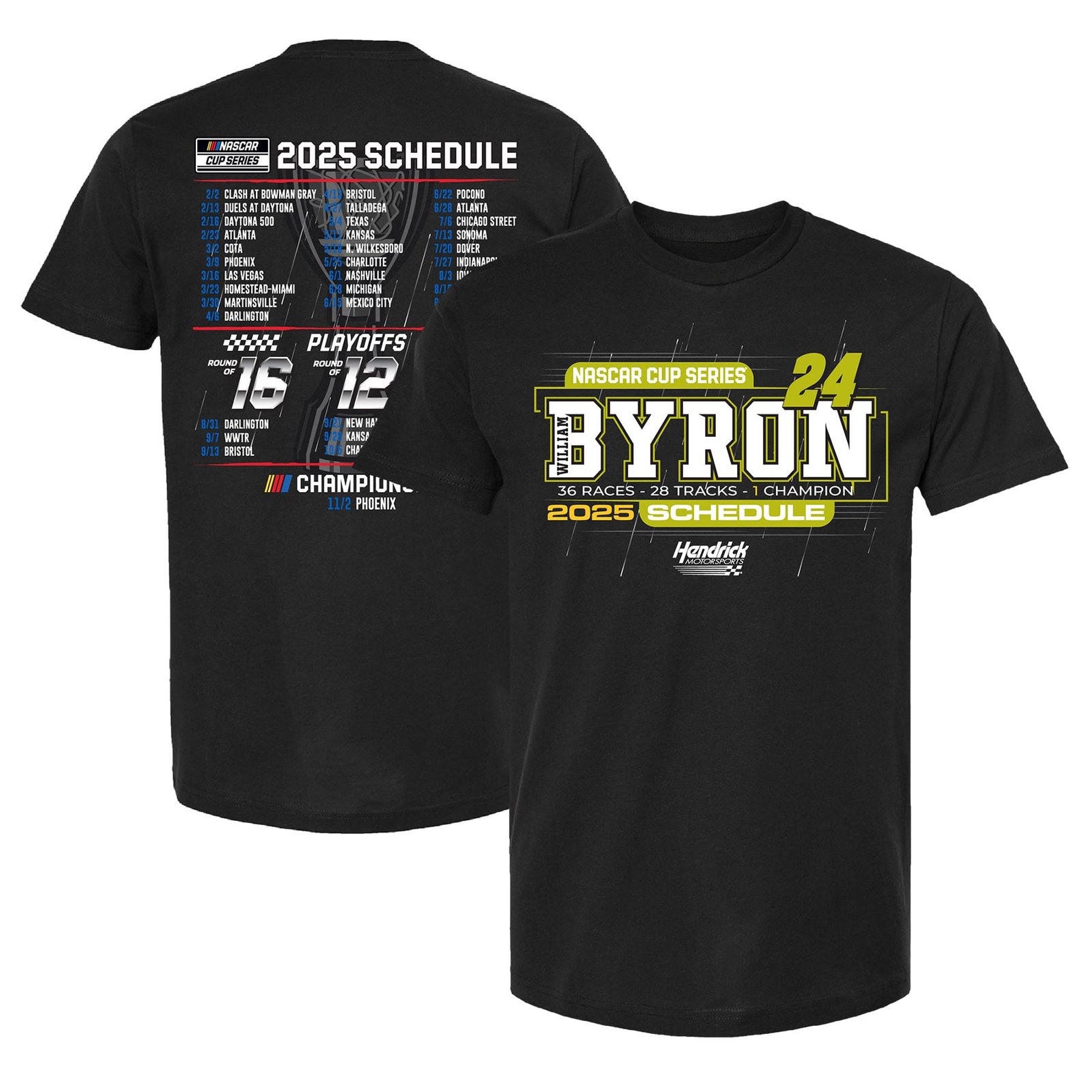 Men’s Hendrick Motorsports Team Collection Black William Byron 2025 NASCAR Cup Series Schedule T-Shirt