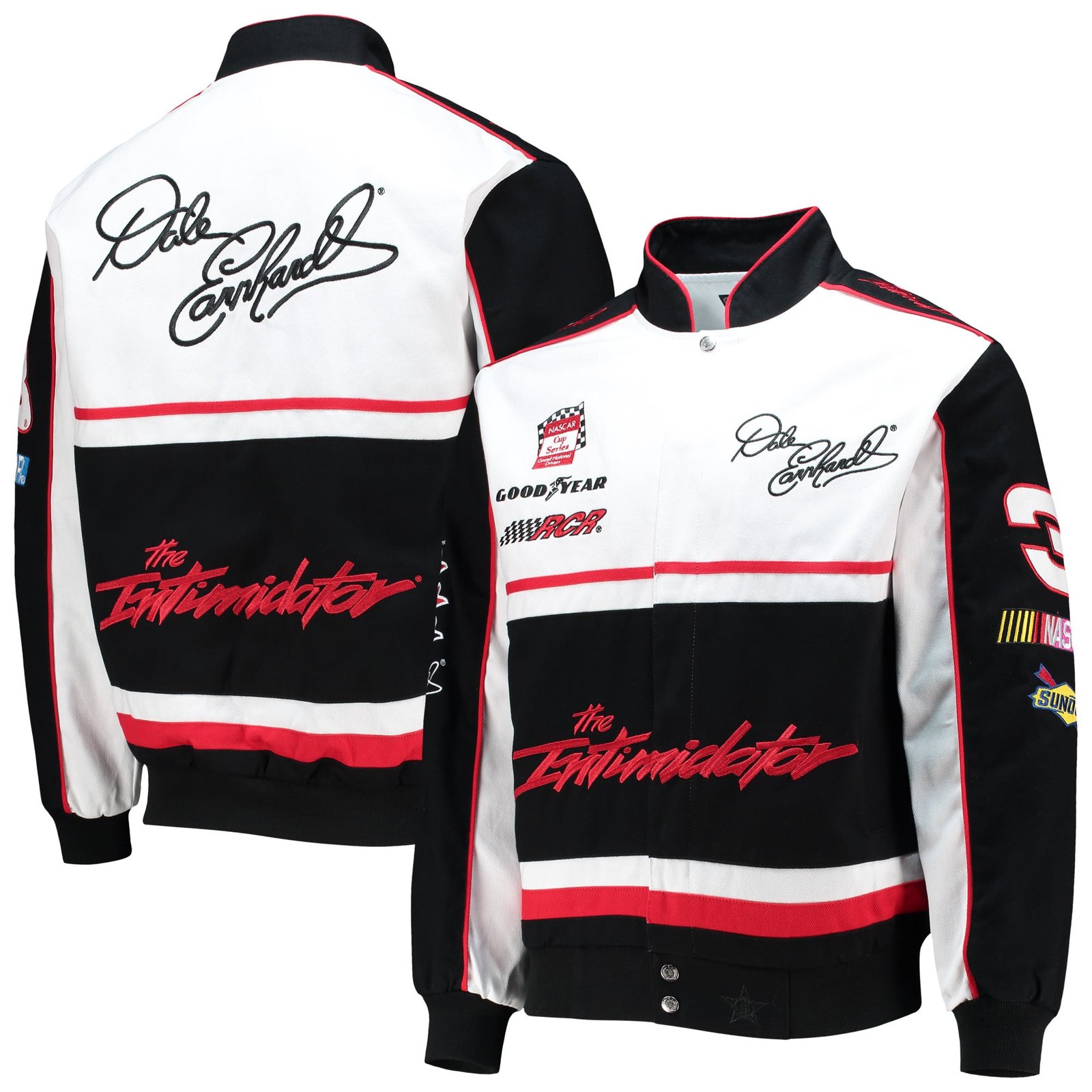 Men’s JH Design Black/White Dale Earnhardt Twill Uniform Full-Snap Jacket