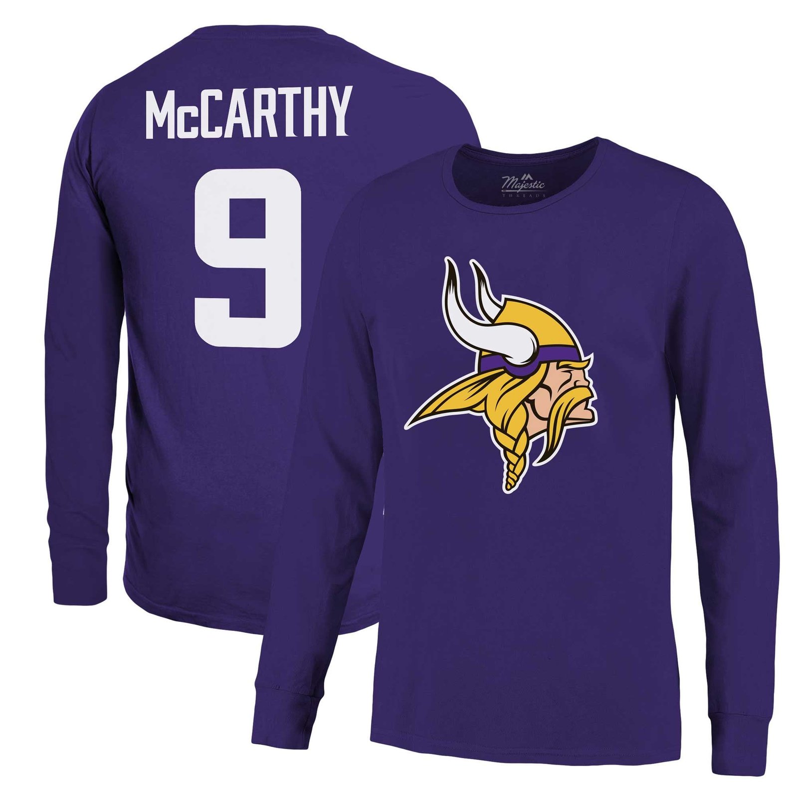 Men’s Majestic Threads J.J. McCarthy Purple Minnesota Vikings Name & Number Long Sleeve T-Shirt