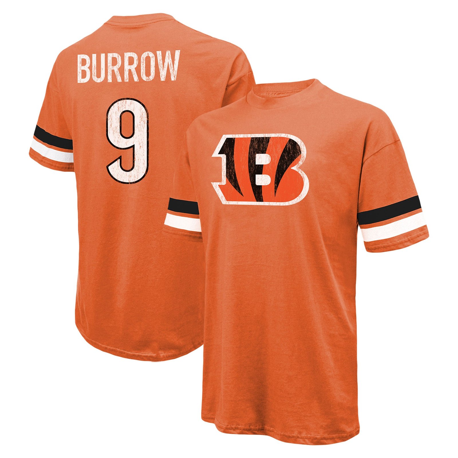 Men’s Majestic Threads Joe Burrow Orange Cincinnati Bengals Name & Number Oversize Fit T-Shirt