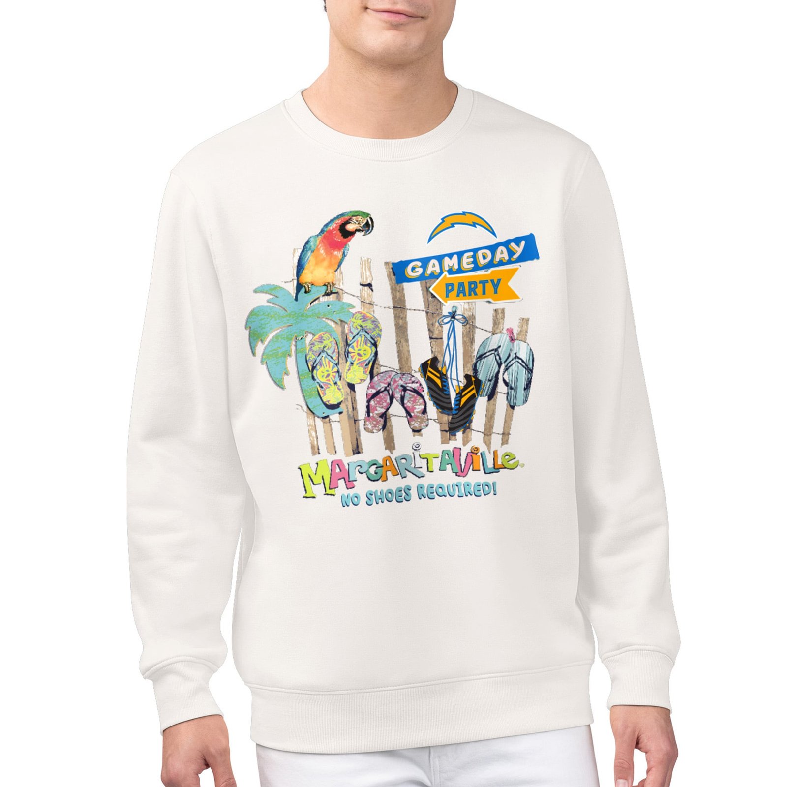 Men’s Margaritaville Cream Los Angeles Chargers Gameday Party Fleece Sweatshirt