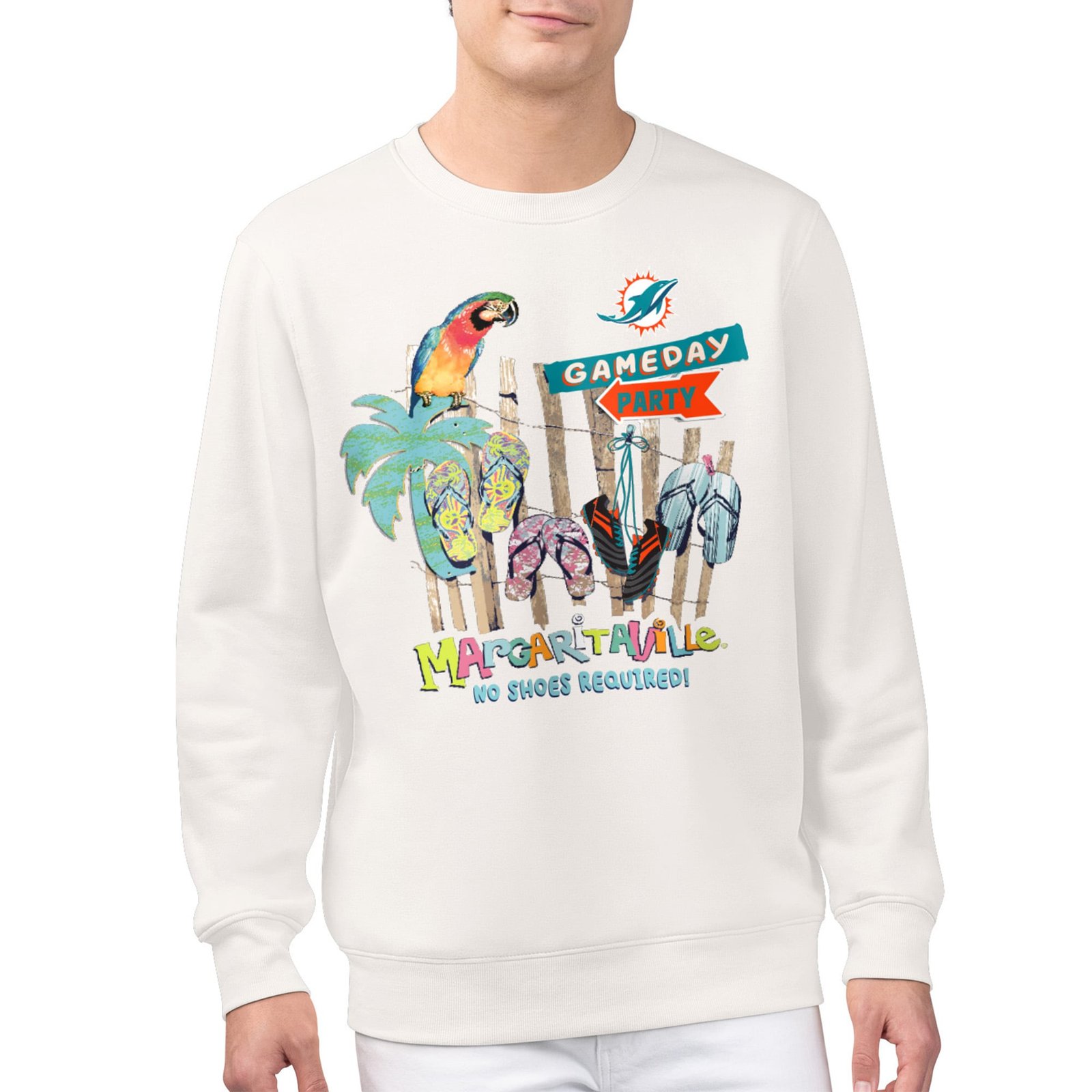 Men’s Margaritaville Cream Miami Dolphins Gameday Party Fleece Sweatshirt