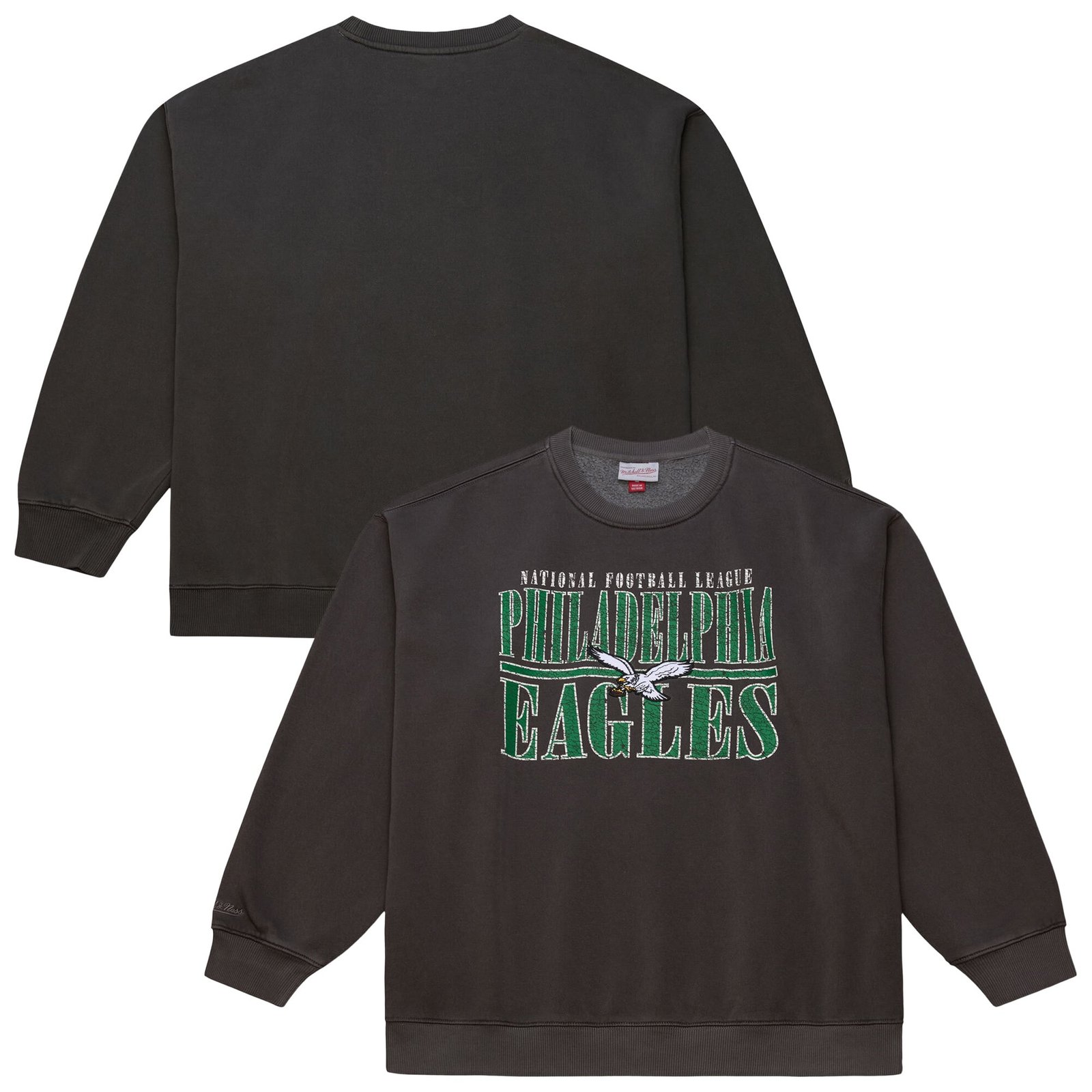 Men’s Mitchell & Ness Black Philadelphia Eagles Downtown Crew Vintage Logo Sweatshirt