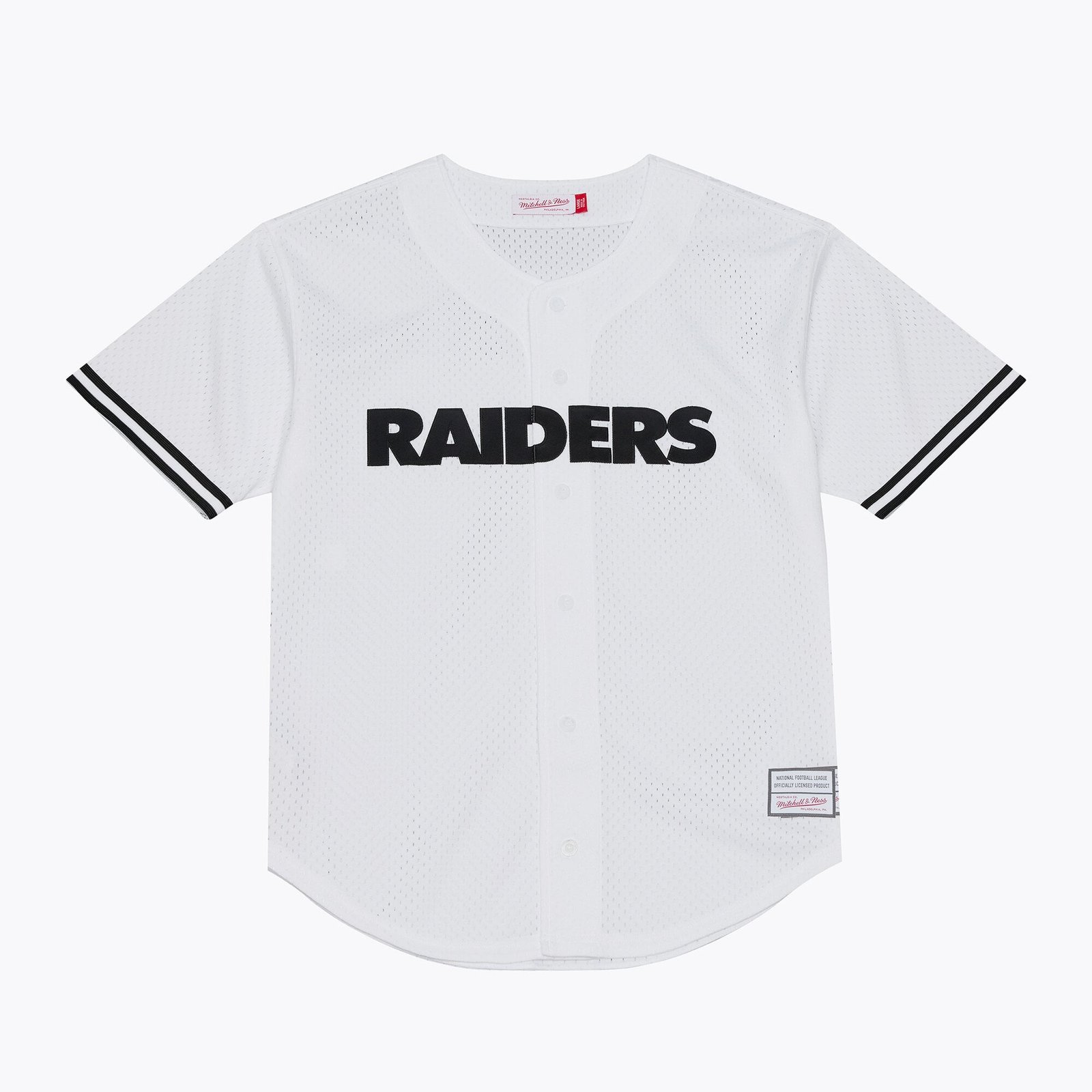 Men’s Mitchell & Ness White Las Vegas Raiders Monochrome Mesh Full-Button Baseball Jersey