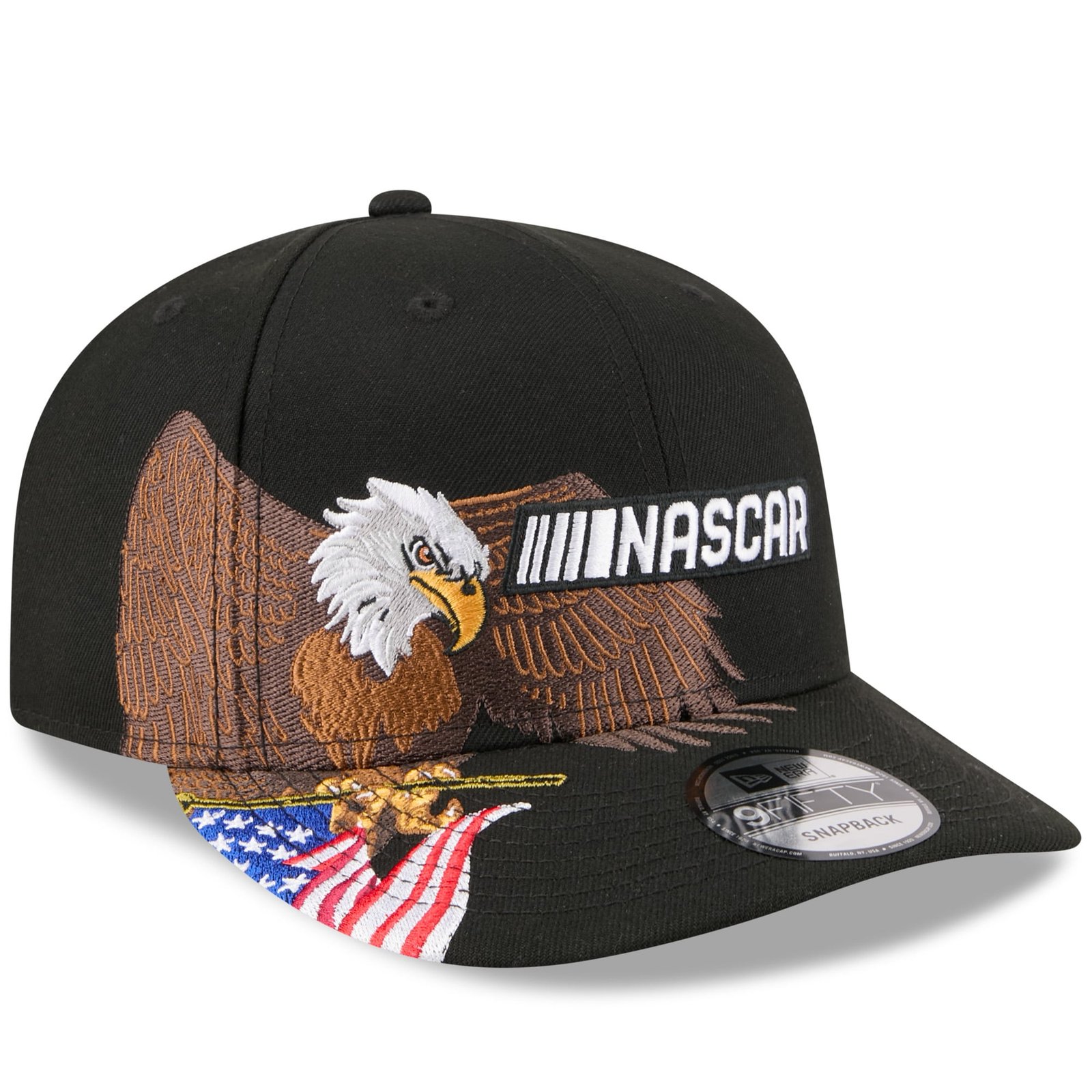 Men’s New Era Black NASCAR Patriotic Eagle & Flag A-Frame 9FIFTY Snapback Hat