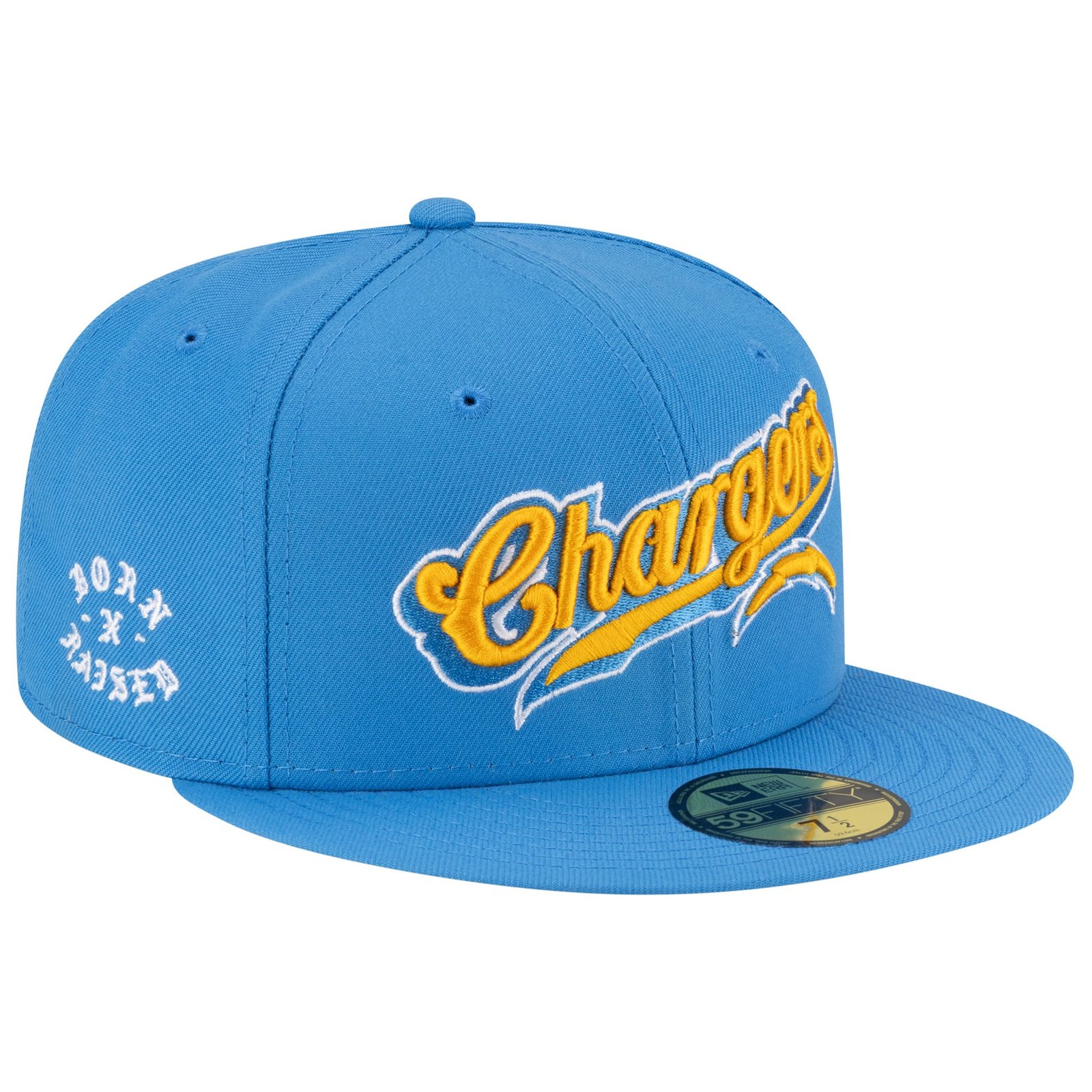Men’s New Era Born x Raised Powder Blue Los Angeles Chargers 59FIFTY Fitted Hat