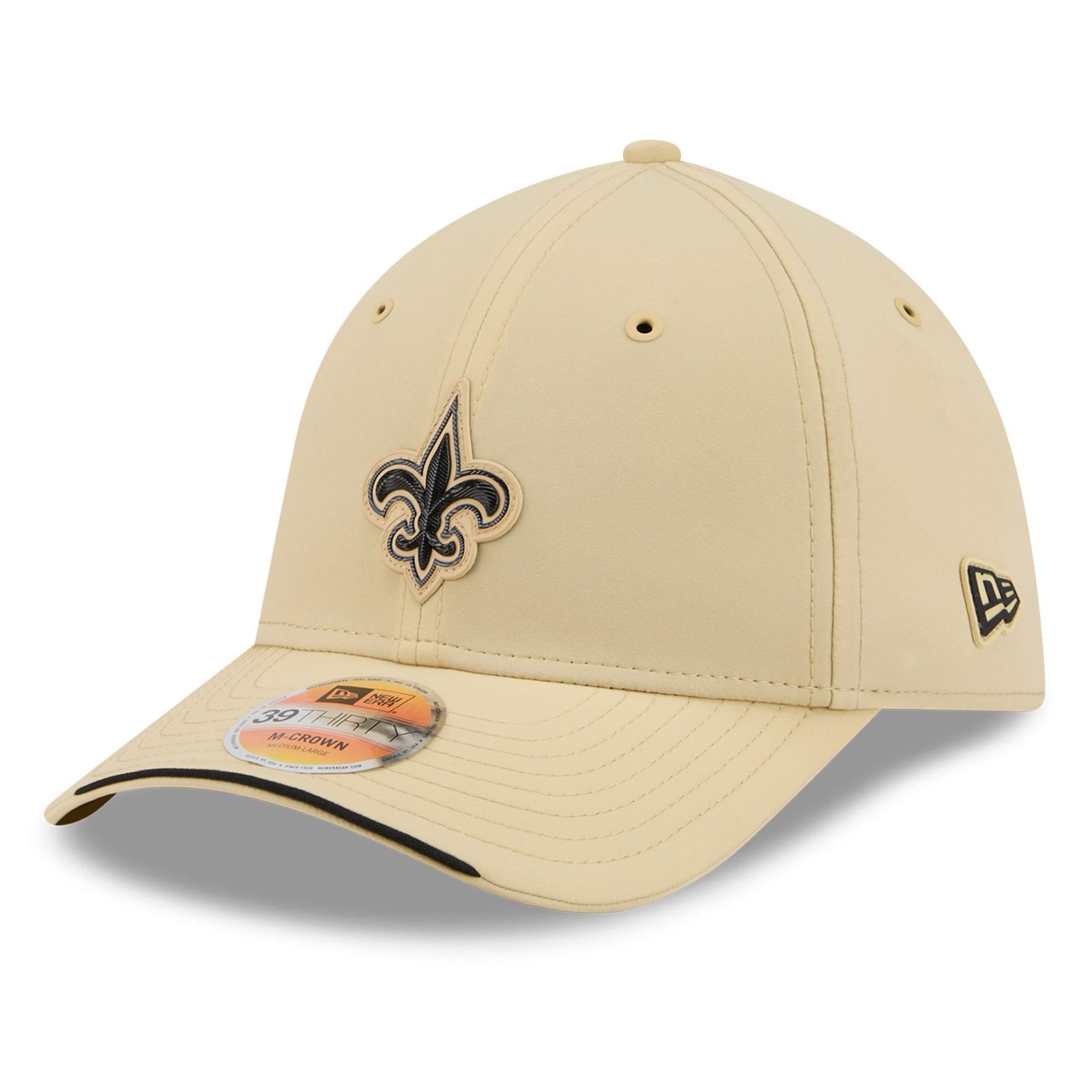 Men’s New Era Gold New Orleans Saints 2026 Sideline 39THIRTY M-Crown Flex Hat