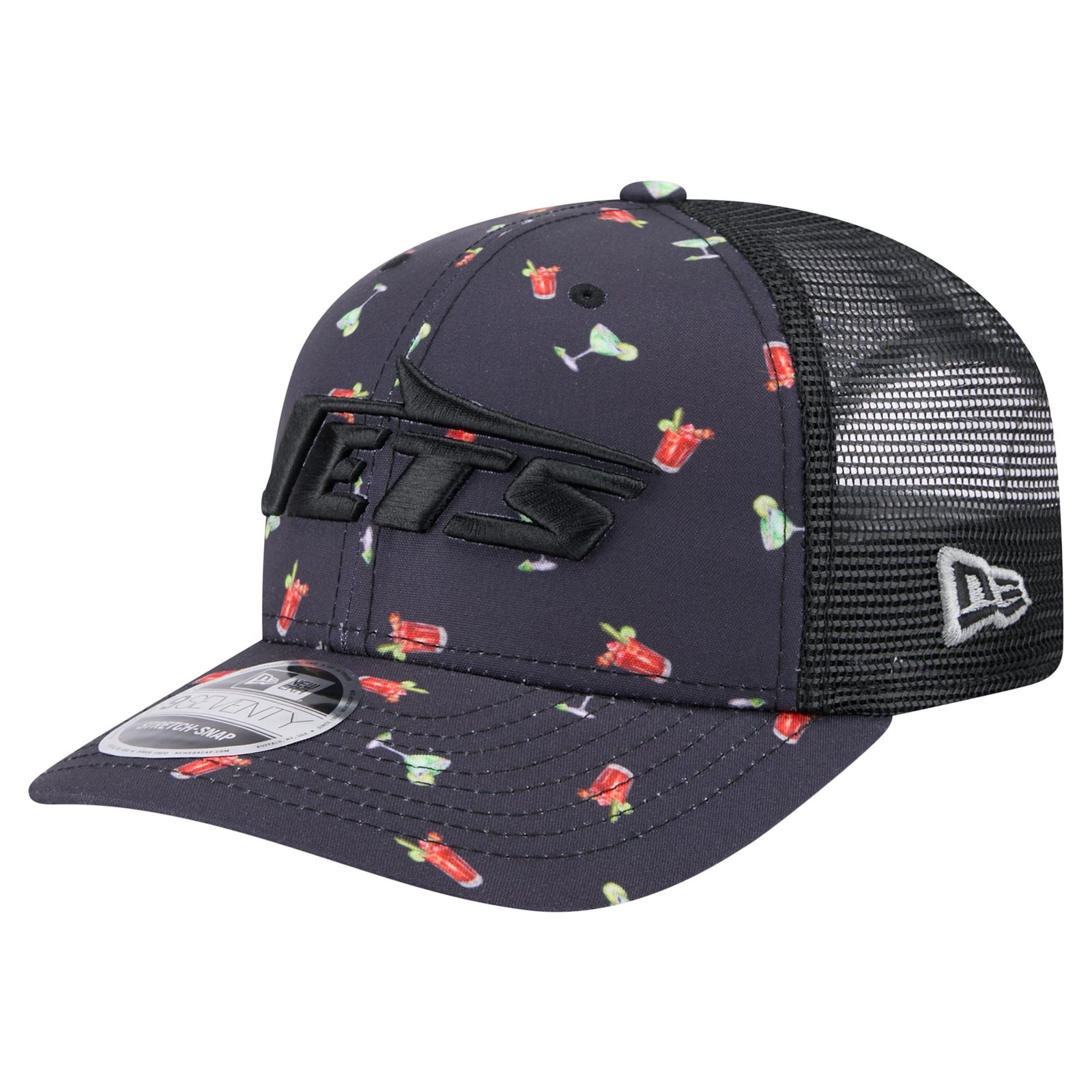 Men’s New Era Navy/Black New York Jets Adventure Drinks Pattern 9SEVENTY Stretch-Snap Hat