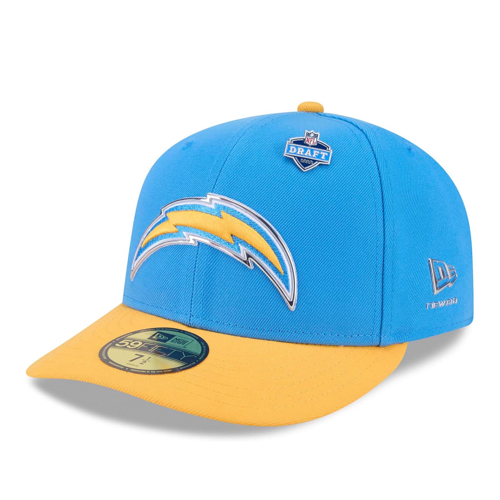 Men’s New Era Powder Blue/Gold Los Angeles Chargers 2026 NFL Draft Pre-Curved 59FIFTY Fitted Hat