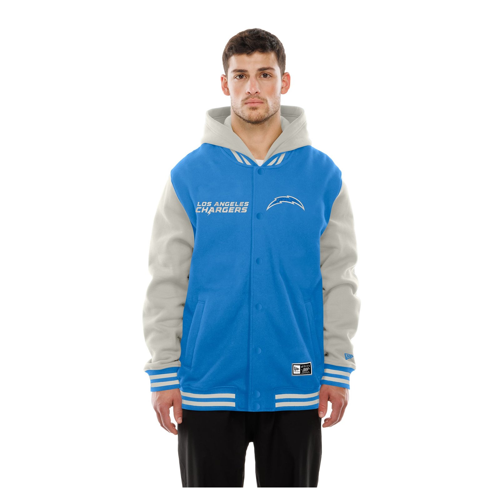Men’s New Era Powder Blue/Gray Los Angeles Chargers Full-Snap Fleece Hooded Jacket