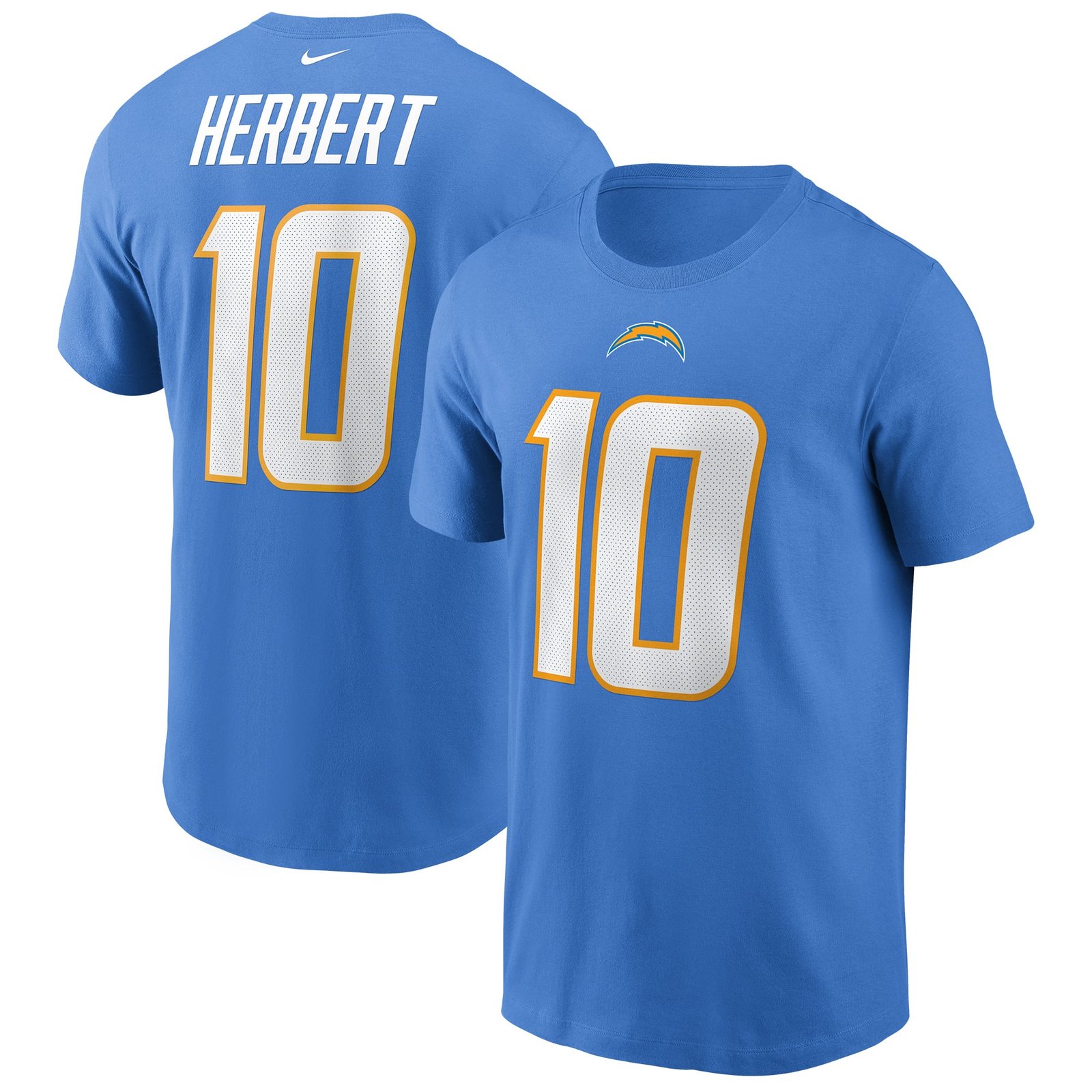 Men’s Nike Justin Herbert Powder Blue Los Angeles Chargers Name & Number T-Shirt