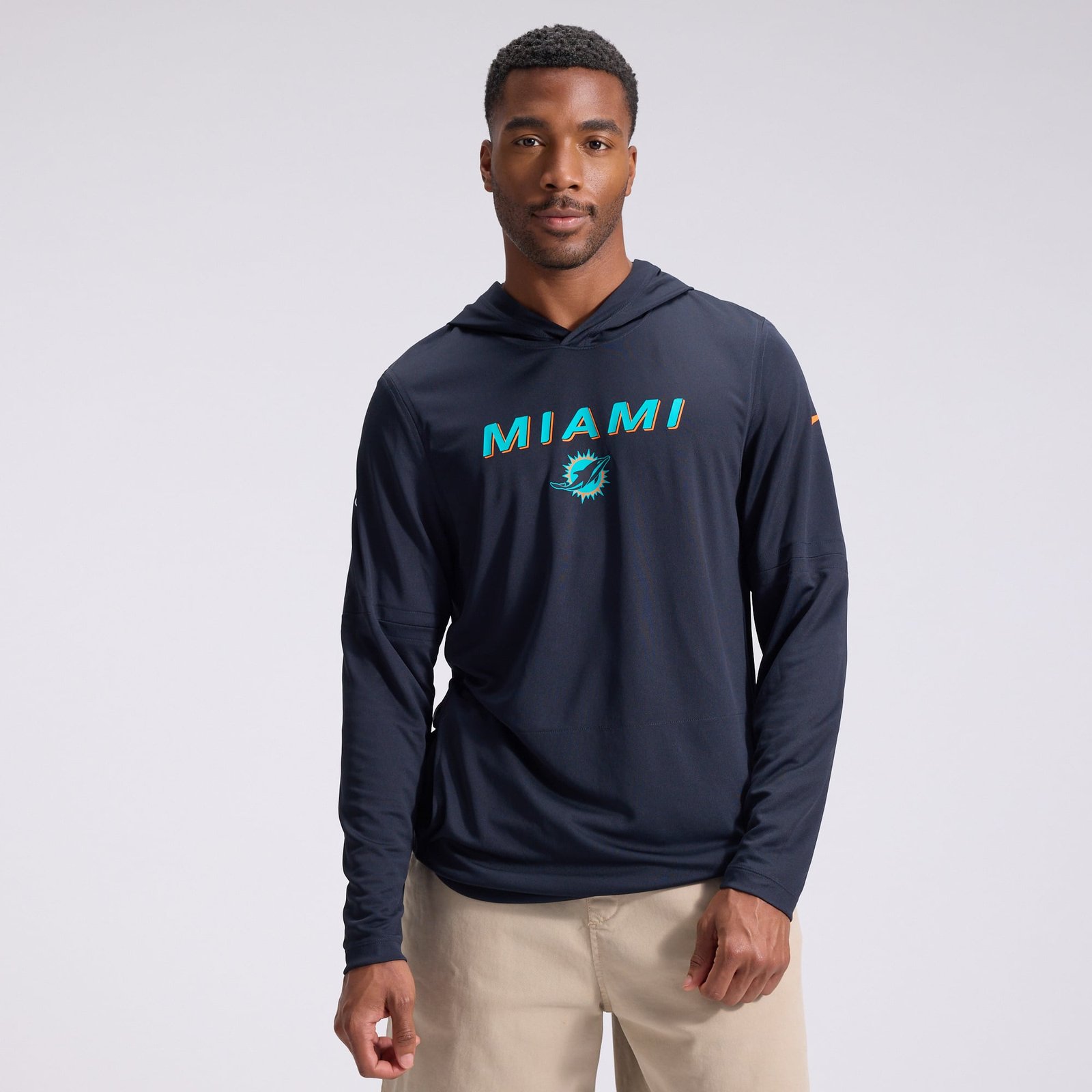 Men’s Nike Navy Miami Dolphins Rivalries Collection Sideline Lightweight Hooded Long Sleeve Top