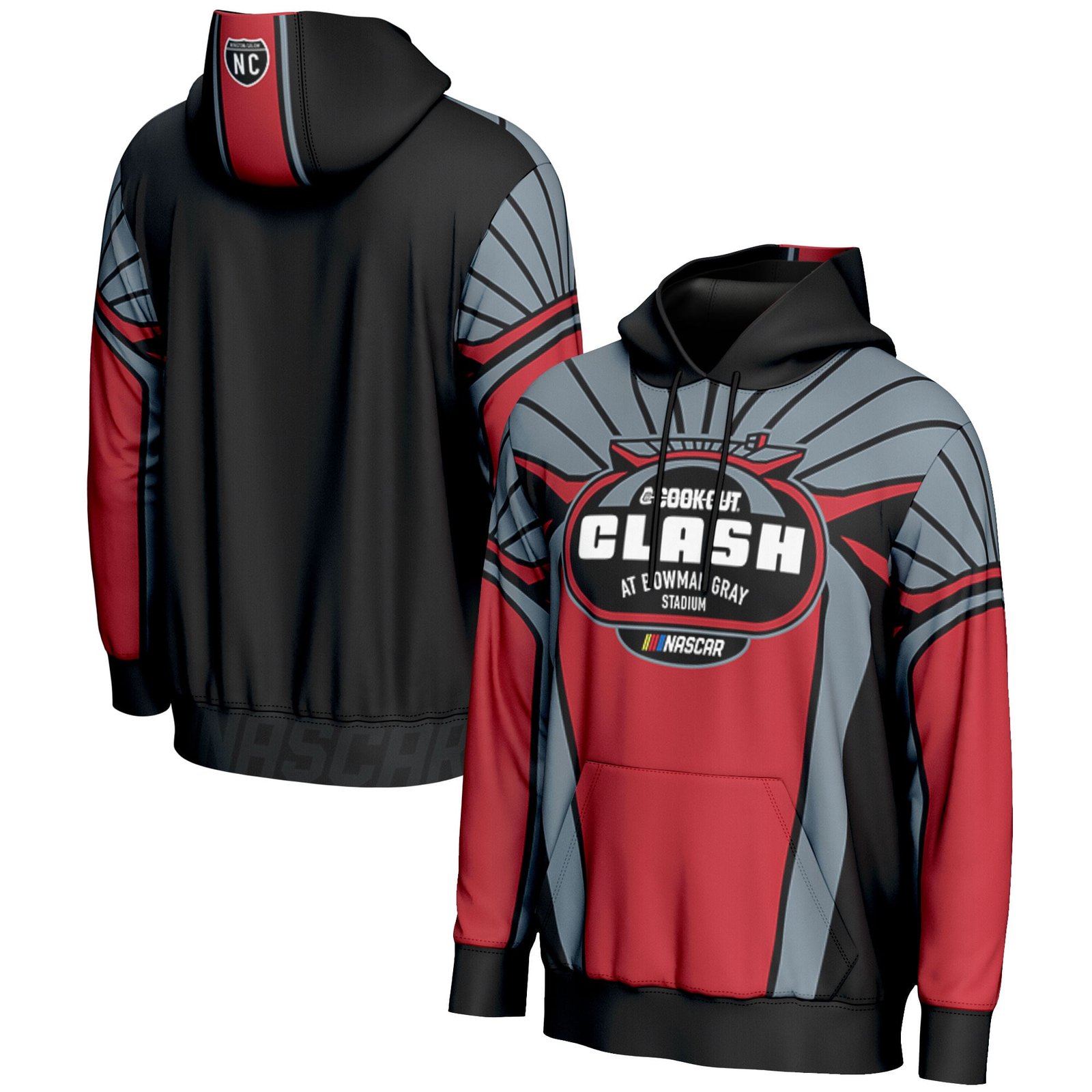 Men’s ProSphere Red Bowman Gray Stadium 2026 Cook Out Clash All Over Print Hoodie