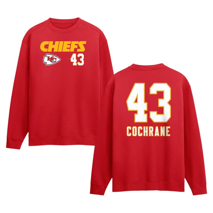 Men’s Red Kansas City Chiefs Touchdown Wordmark Personalized Name & Number Sweatshirt