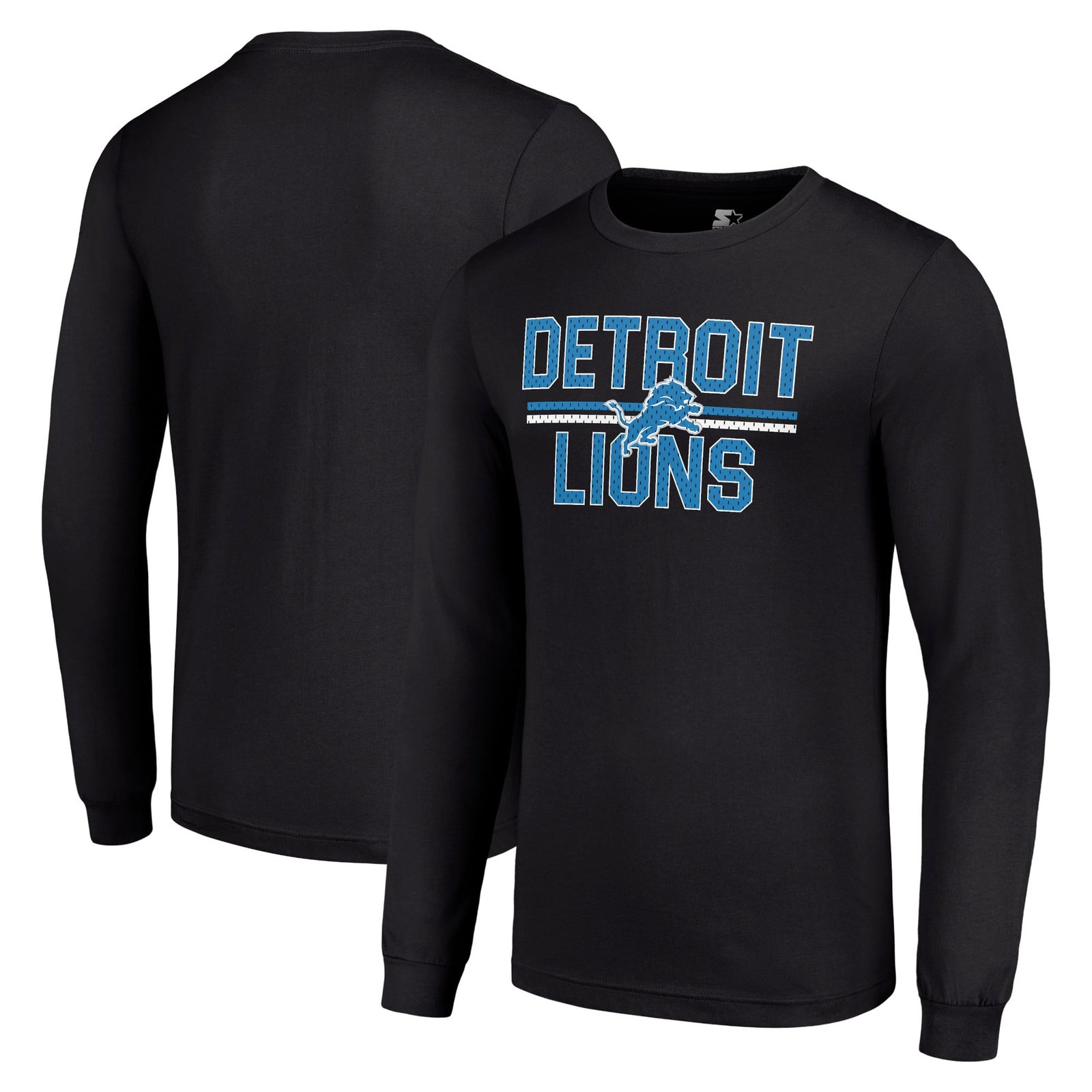 Men’s Starter Black Detroit Lions Team Mesh Print Graphic Long Sleeve T-Shirt