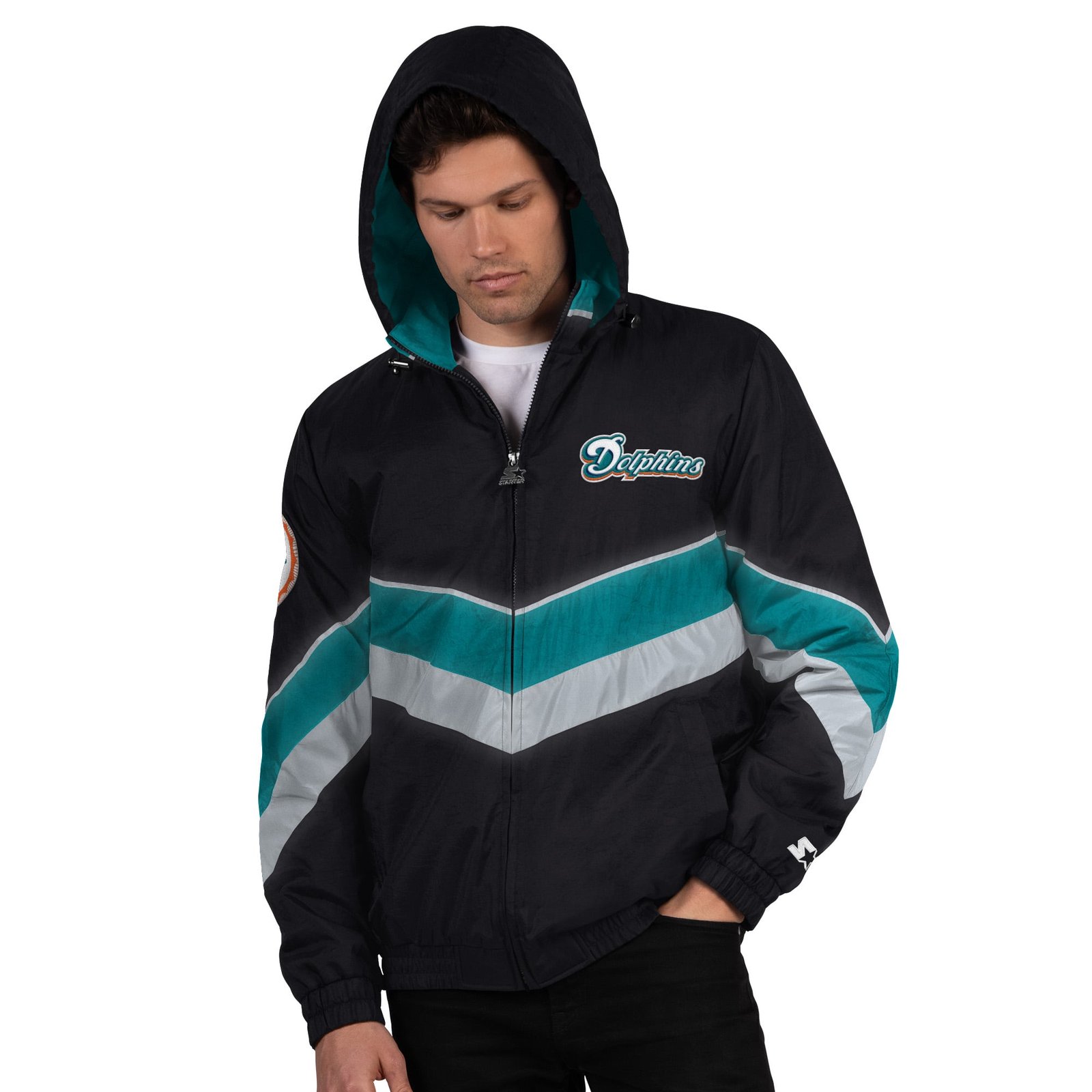 Men’s Starter Black Miami Dolphins Thursday Night Gridiron Vintage Logo Full-Zip Hoodie