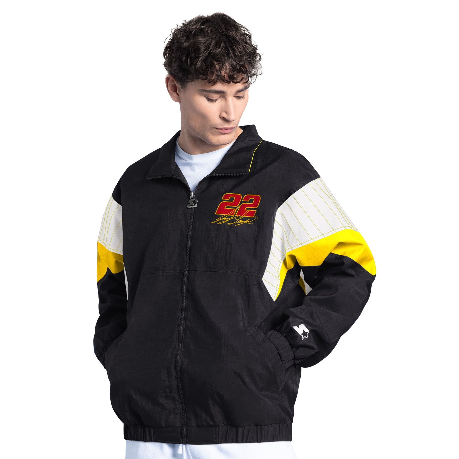 Men’s Starter Black/Yellow Joey Logano Pennzoil Yard Line Full-Zip Jacket