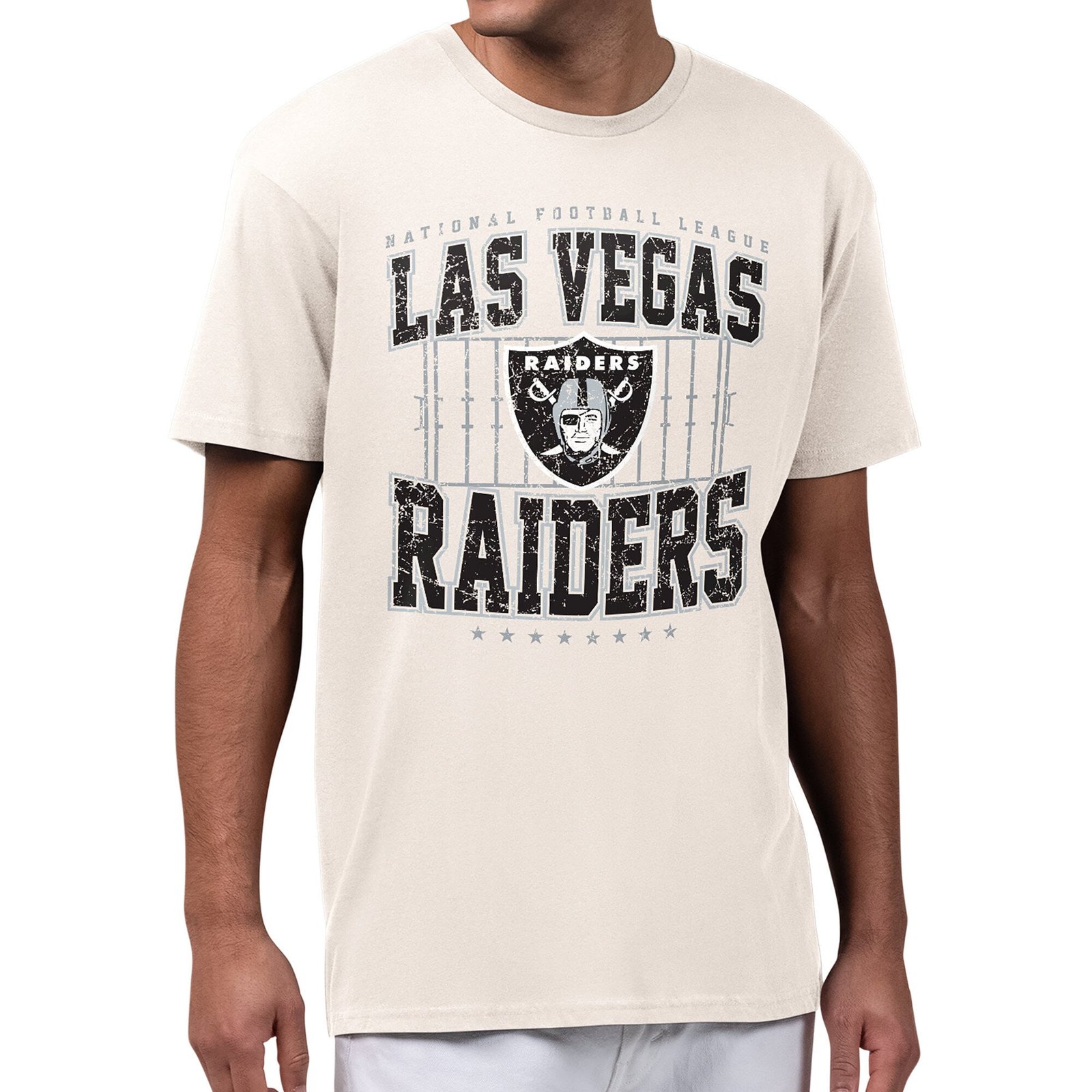 Men’s Starter Cream Las Vegas Raiders Distressed Field T-Shirt
