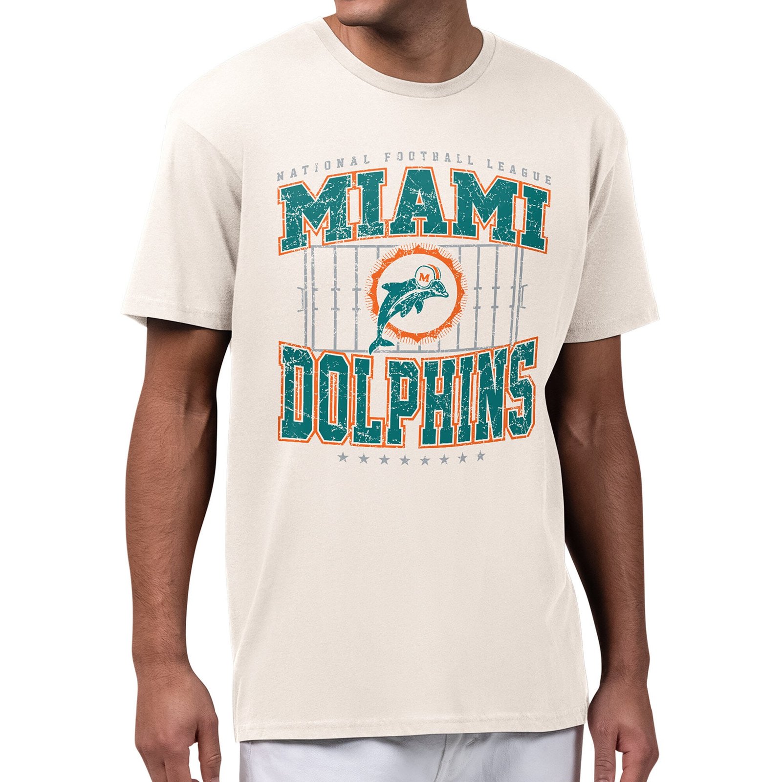 Men’s Starter Cream Miami Dolphins Distressed Field T-Shirt