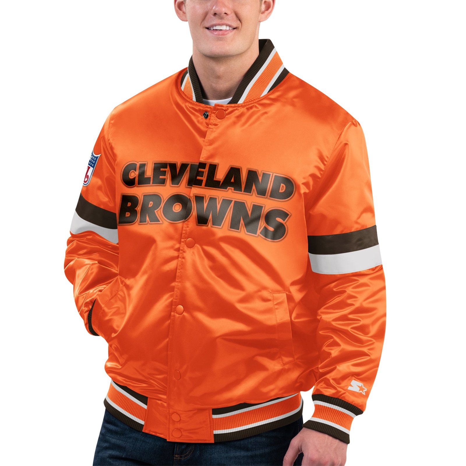 Men’s Starter Orange Cleveland Browns Gridiron Classics Home Game Satin Full-Snap Varsity Jacket