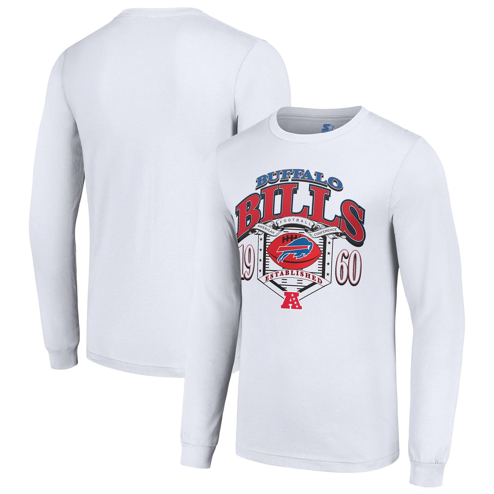 Men’s Starter White Buffalo Bills Retro Long Sleeve Graphic T-Shirt