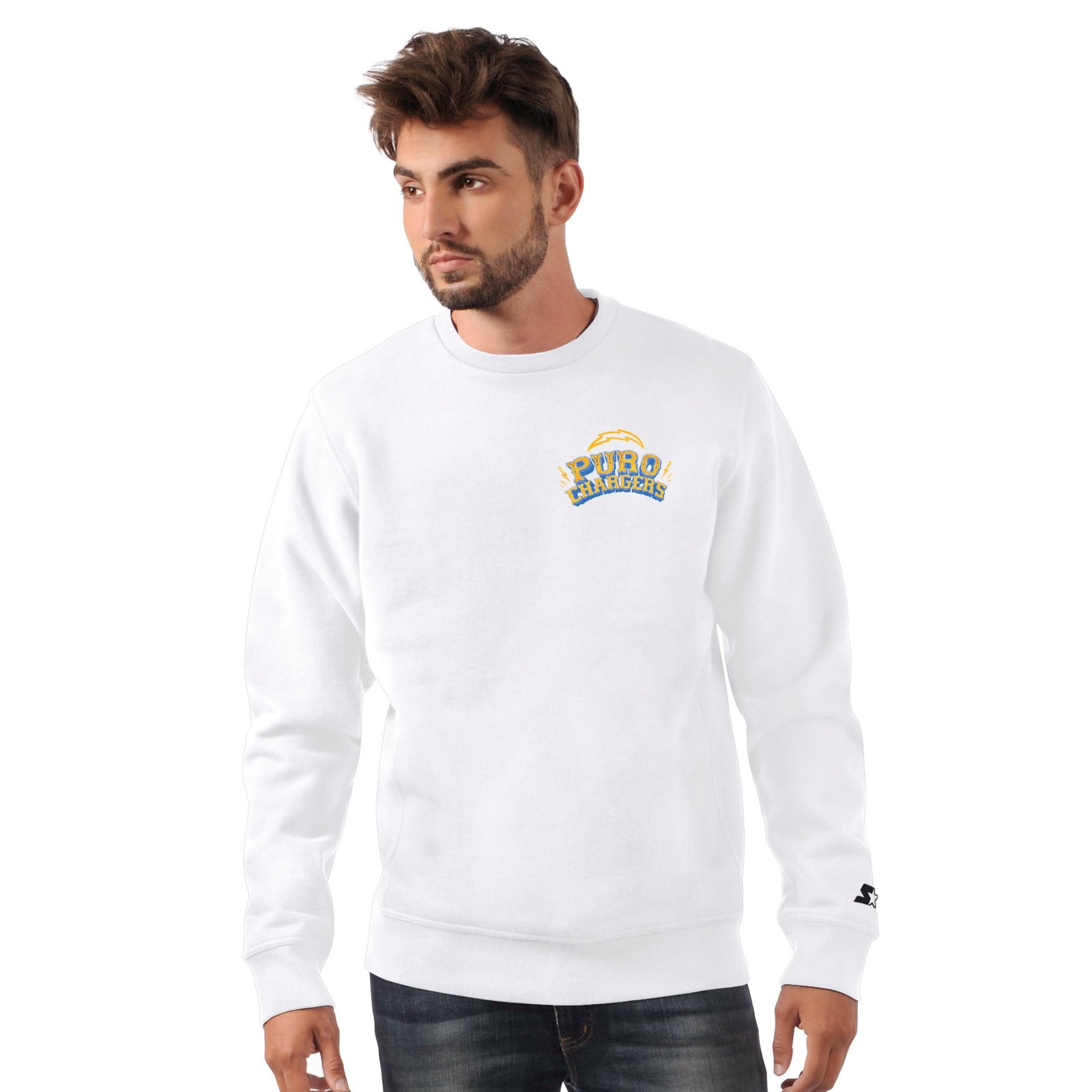 Men’s Starter White Los Angeles Chargers Classic Puro Crew Neck Sweatshirt