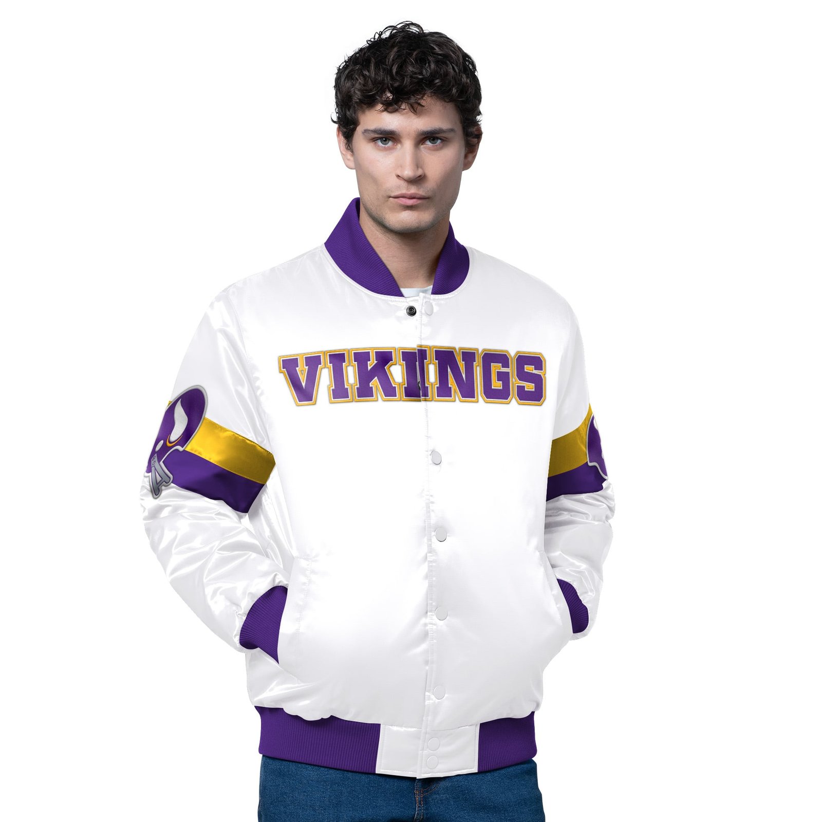 Men’s Starter White Minnesota Vikings Triple Option Satin Varsity Full-Snap Jacket