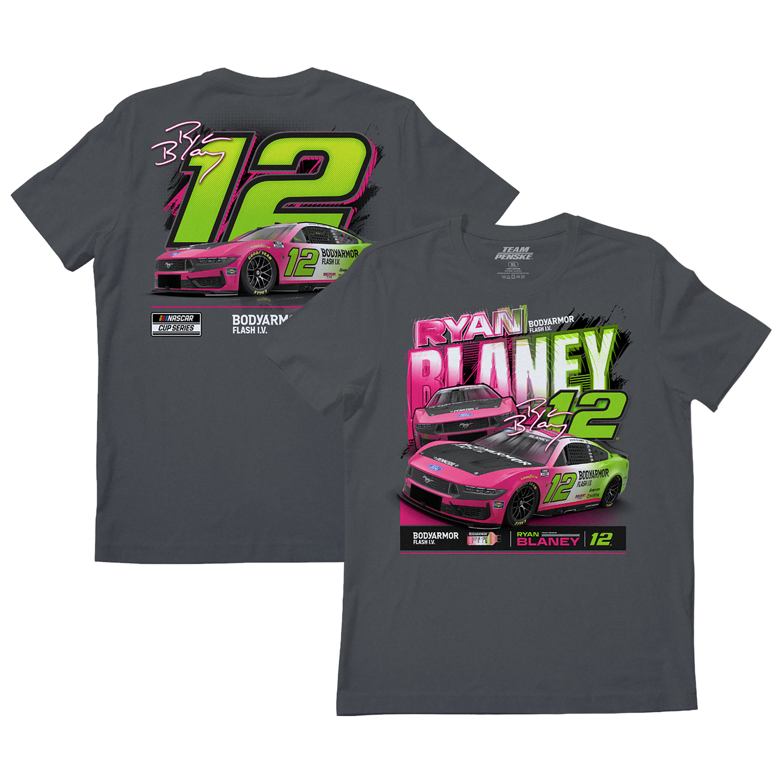 Men’s Team Penske Charcoal Ryan Blaney #12 Body Armor Flash IV T-Shirt