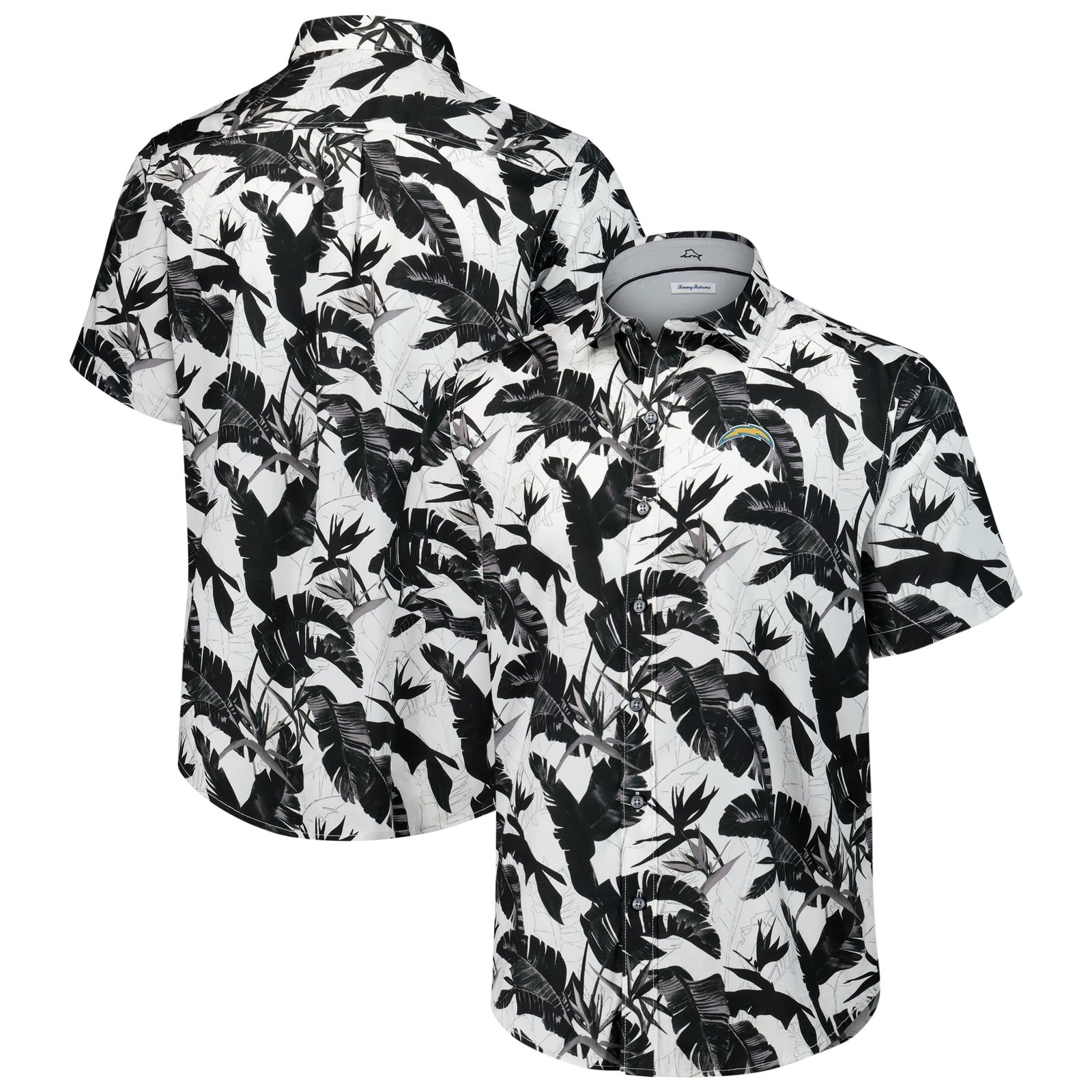 Men’s Tommy Bahama Black Los Angeles Chargers Sunnyvale Blooms Camp Button-Up Shirt