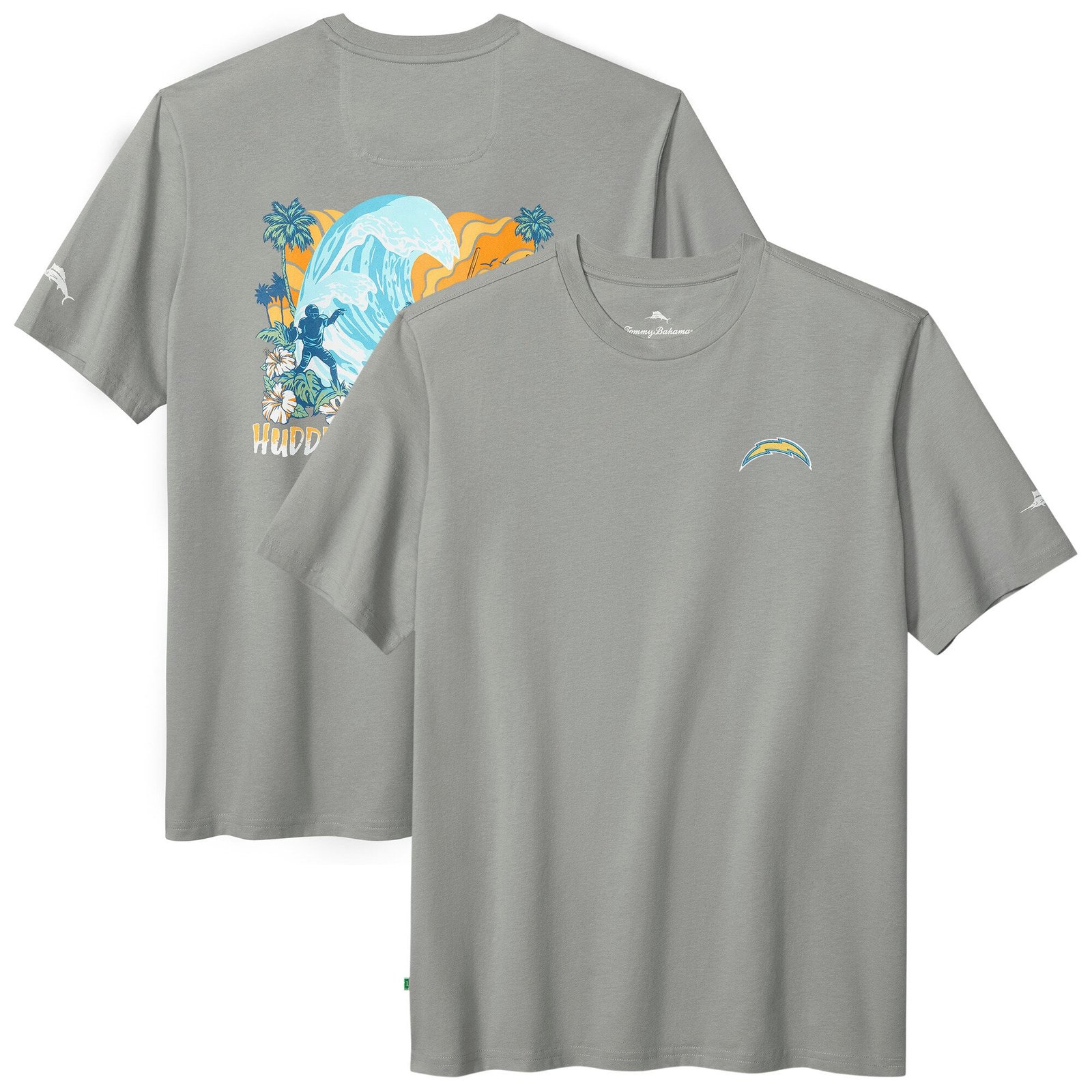 Men’s Tommy Bahama Gray Los Angeles Chargers Huddle & Hang Tens T-Shirt