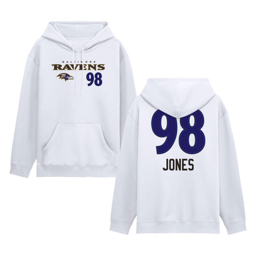 Men’s White Baltimore Ravens Touchdown Wordmark Personalized Name & Number Hoodie