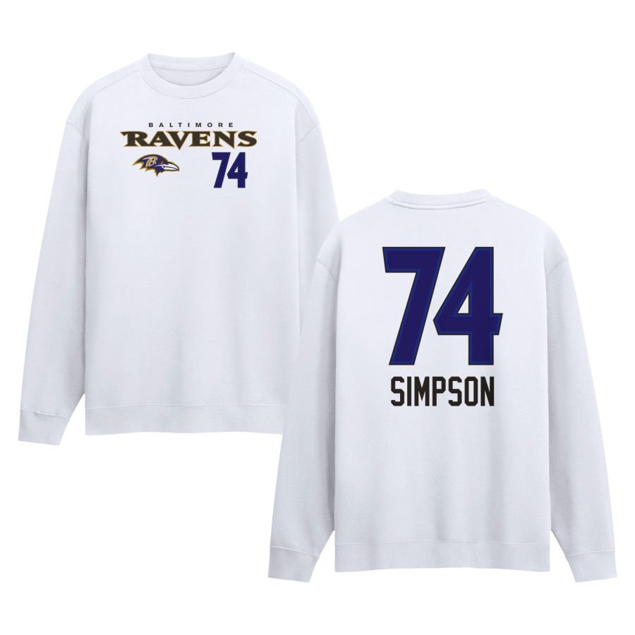 Men’s White Baltimore Ravens Touchdown Wordmark Personalized Name & Number Sweatshirt