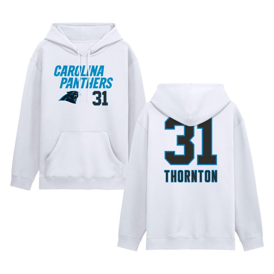 Men’s White Carolina Panthers Touchdown Wordmark Personalized Name & Number Hoodie
