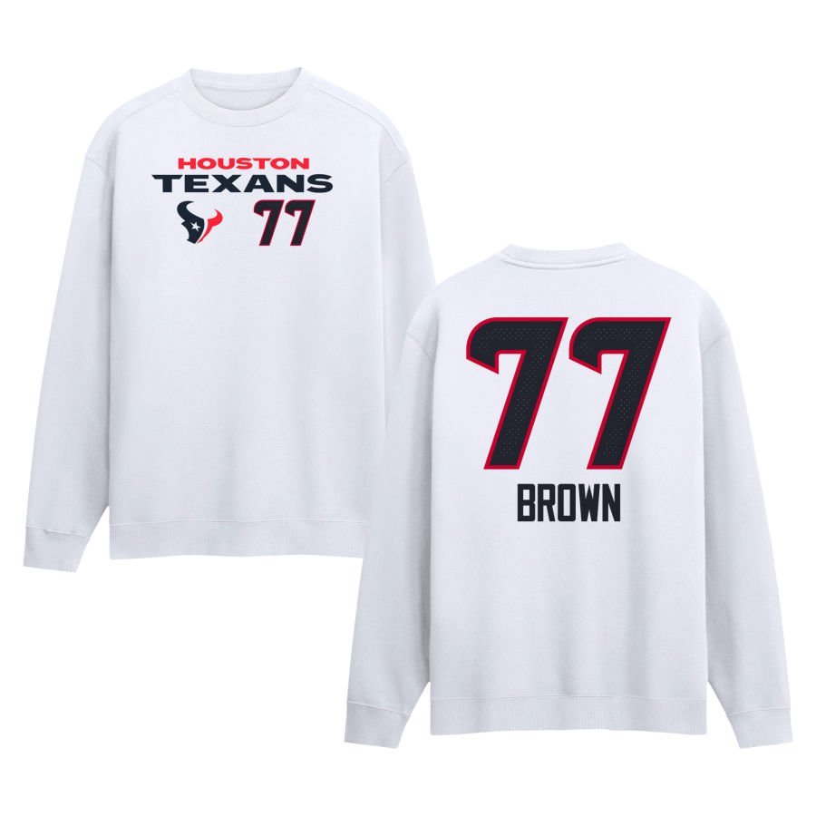 Men’s White Houston Texans Touchdown Wordmark Personalized Name & Number Sweatshirt