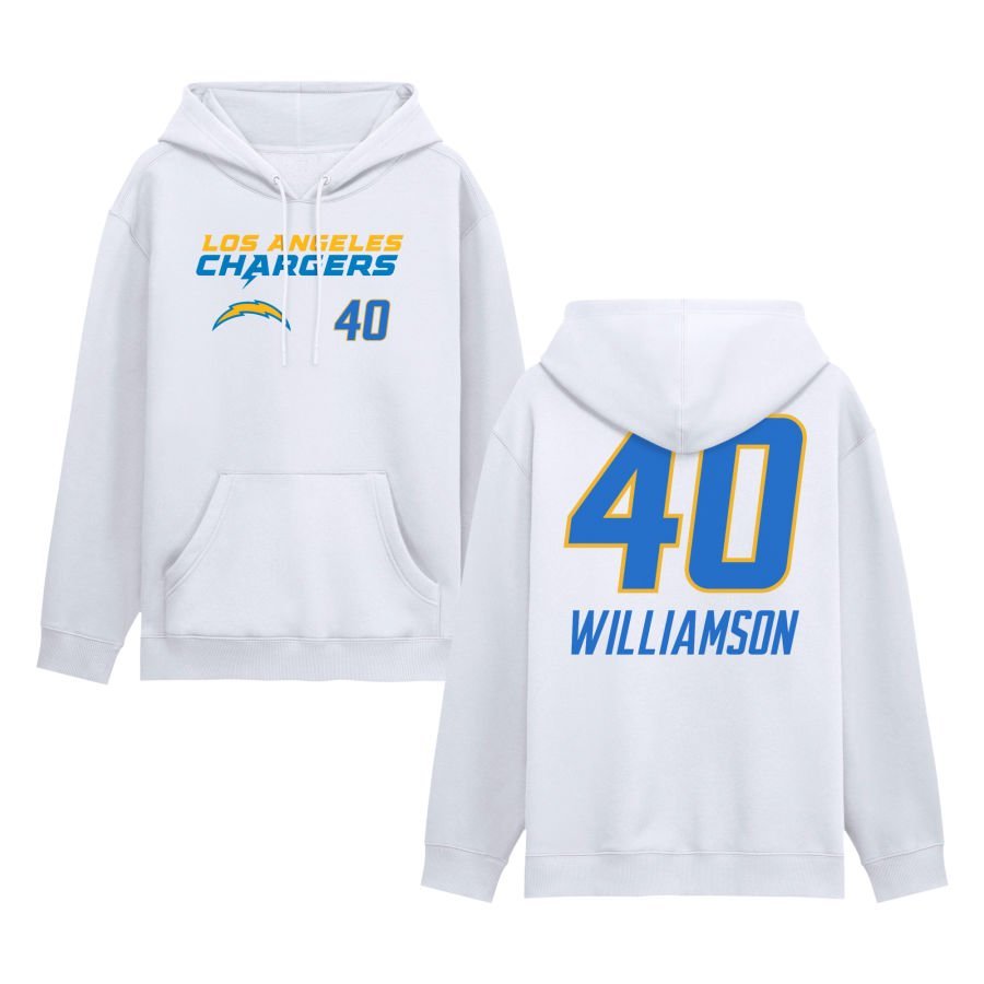 Men’s White Los Angeles Chargers Touchdown Wordmark Personalized Name & Number Hoodie