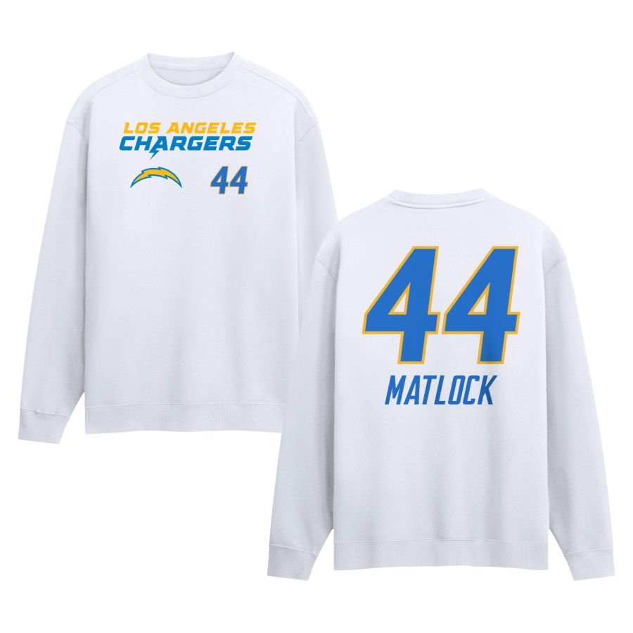 Men’s White Los Angeles Chargers Touchdown Wordmark Personalized Name & Number Sweatshirt