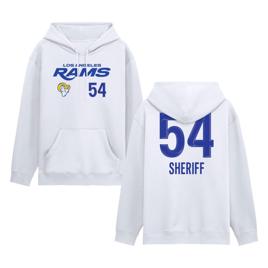 Men’s White Los Angeles Rams Touchdown Wordmark Personalized Name & Number Hoodie