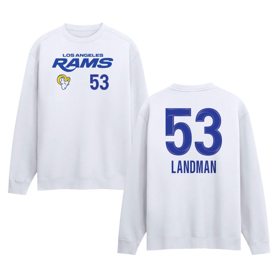 Men’s White Los Angeles Rams Touchdown Wordmark Personalized Name & Number Sweatshirt