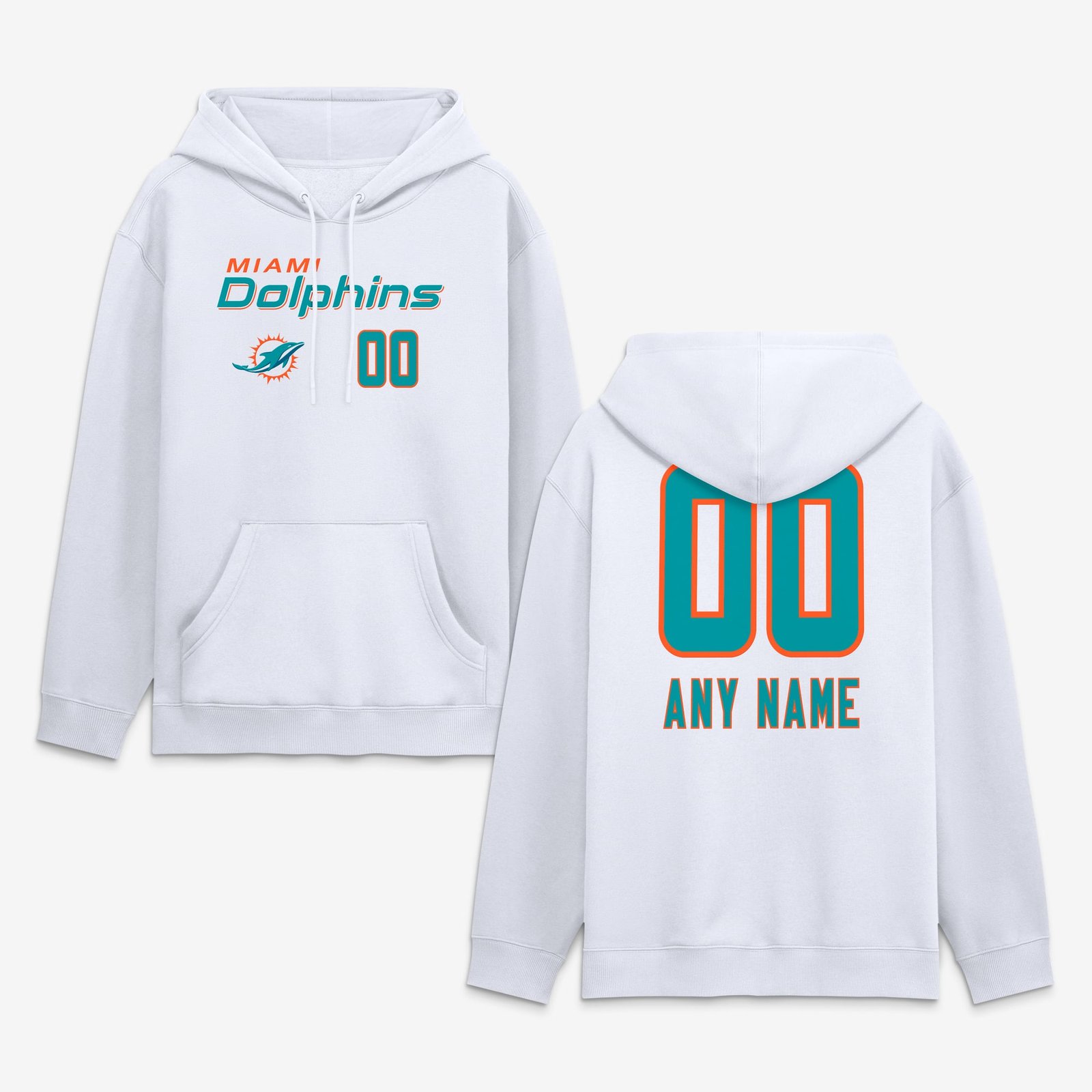 Men’s White Miami Dolphins Touchdown Wordmark Personalized Name & Number Hoodie