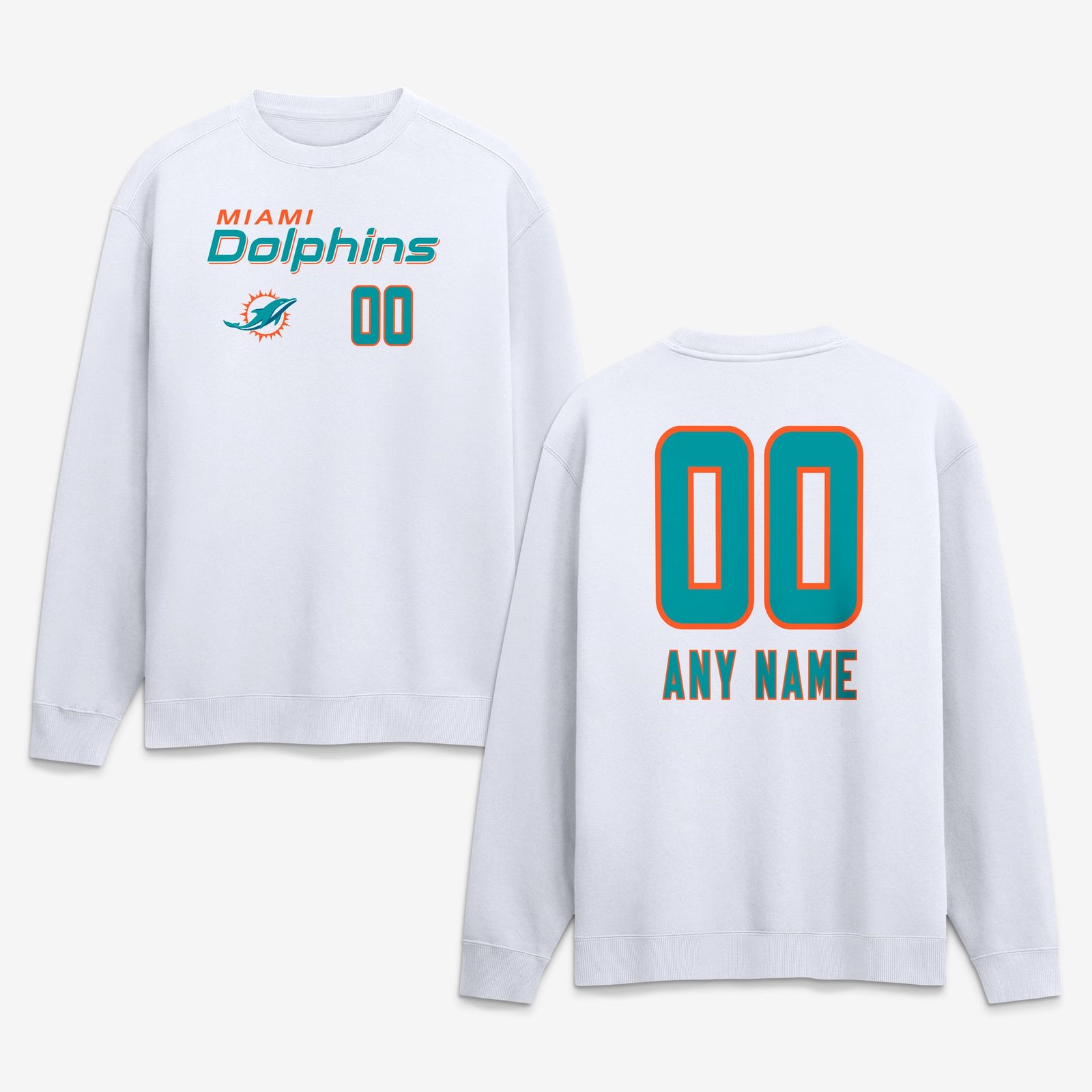 Men’s White Miami Dolphins Touchdown Wordmark Personalized Name & Number Sweatshirt