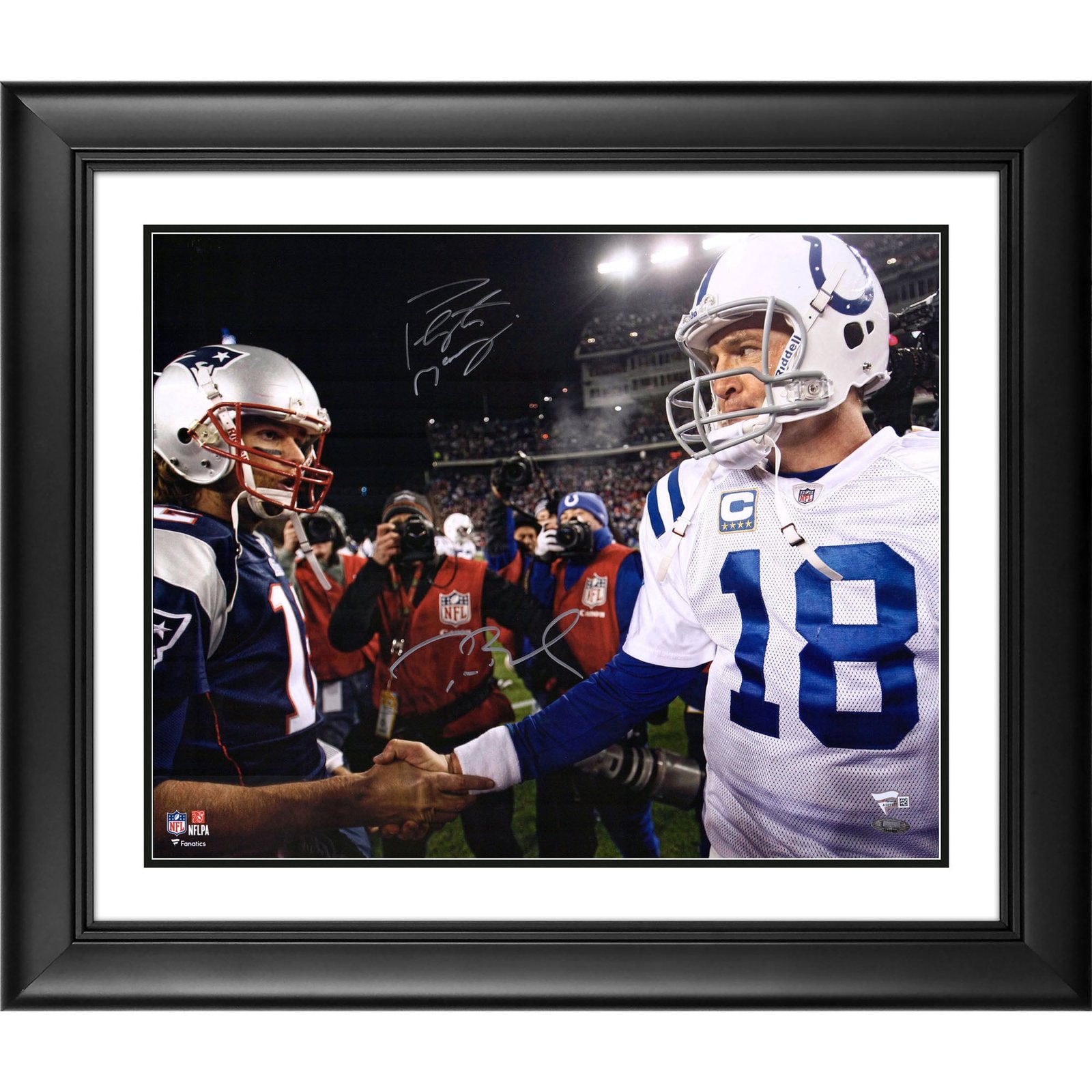 Peyton Manning & Tom Brady Colts vs. Patriots Framed Dual-Signed 16” x 20” Handshake Photograph