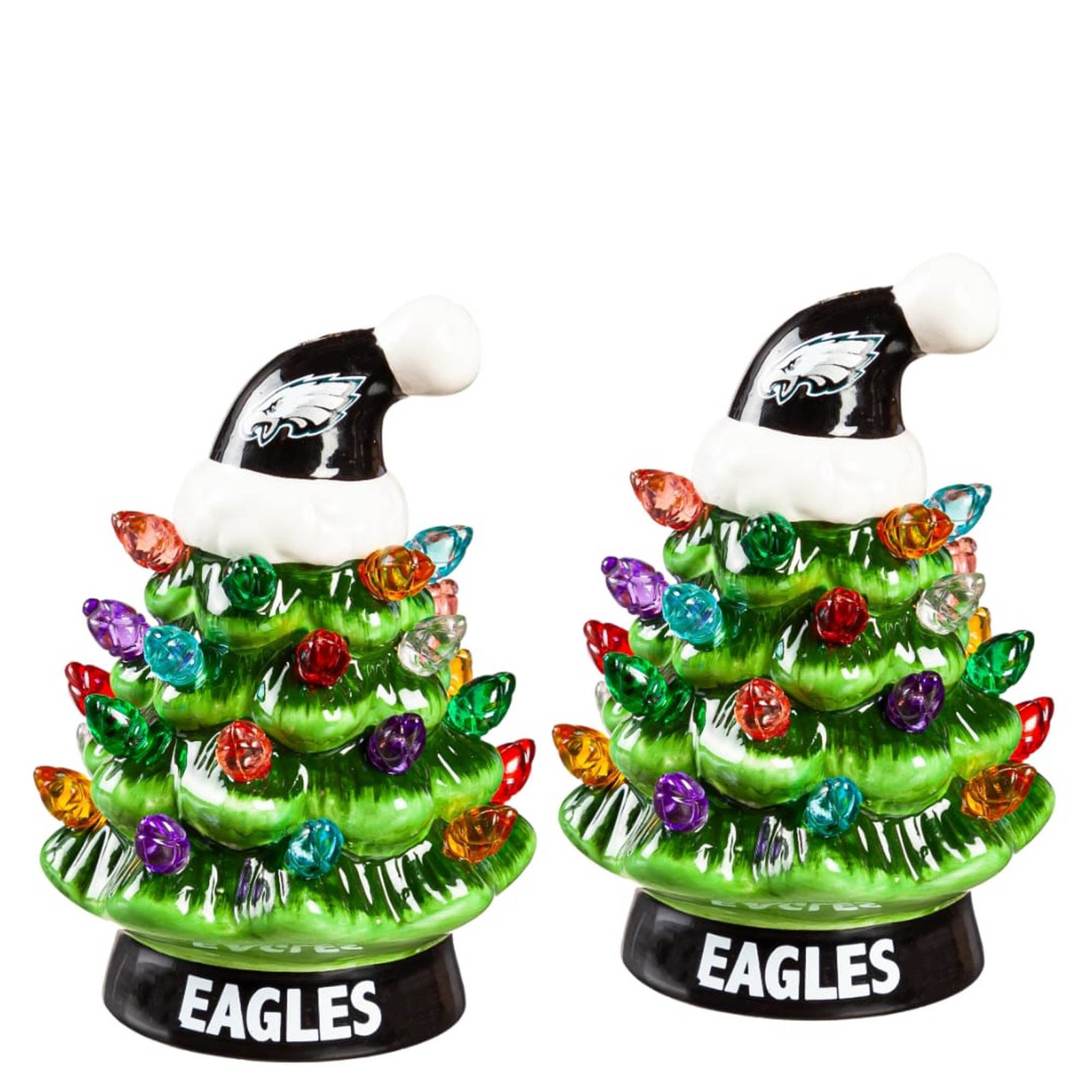 Philadelphia Eagles 2-Pack 4″ Ceramic LED Christmas Tree Set