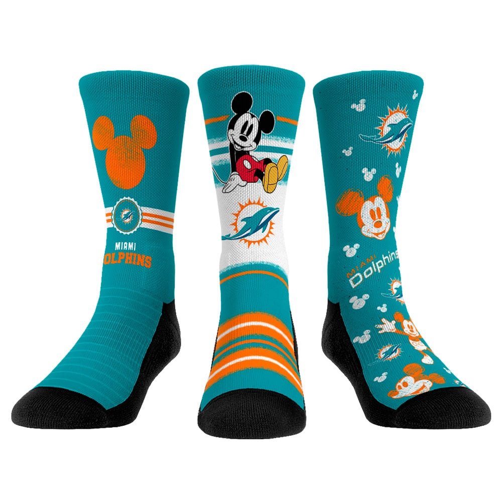 Unisex Rock Em Miami Dolphins Disney Three-Pack Crew Socks Set
