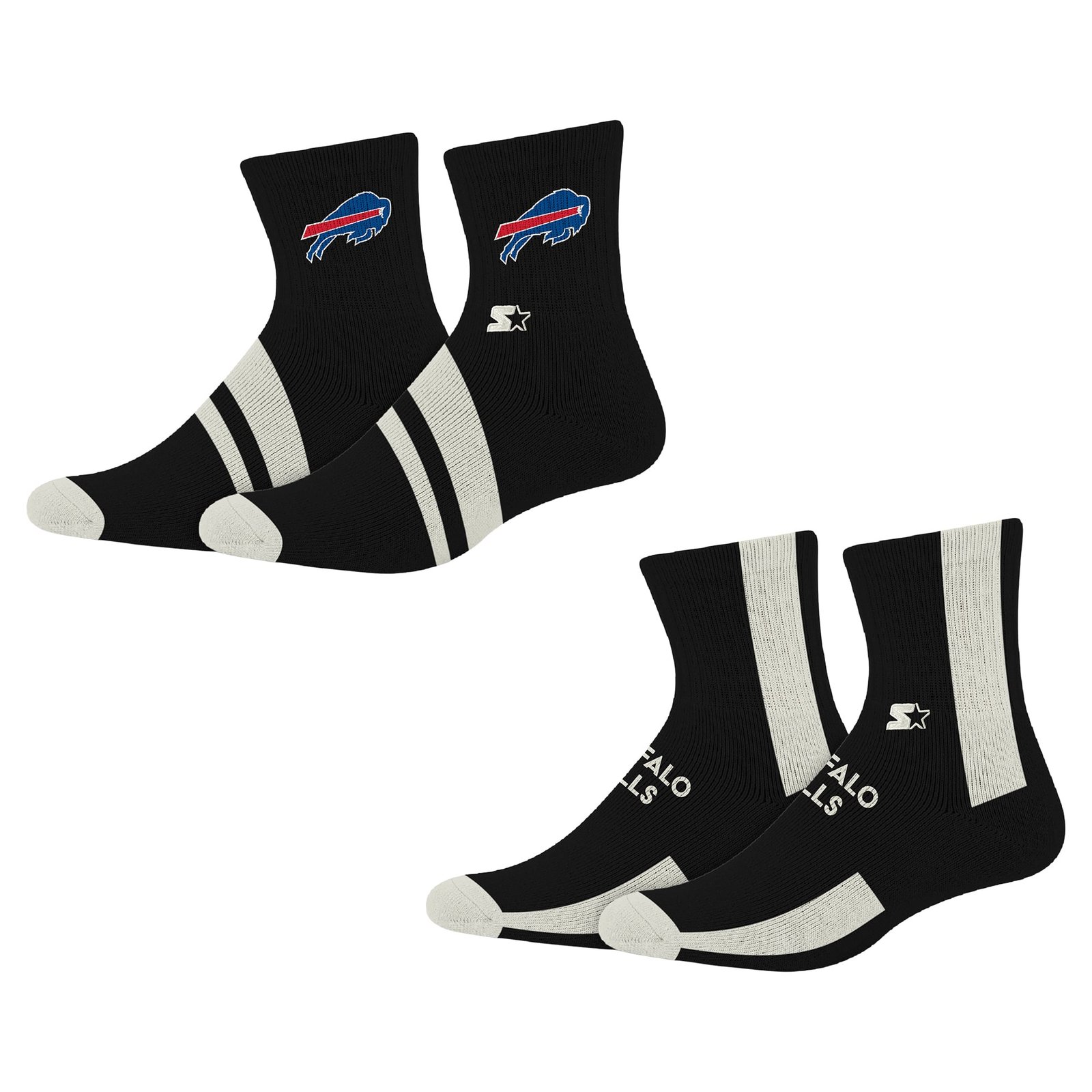 Starter Black Buffalo Bills Summit Stripe 2-Pair Pack Quarter Socks