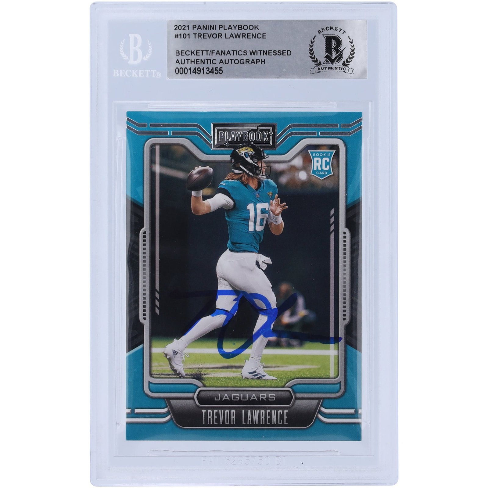 Trevor Lawrence Jacksonville Jaguars Autographed 2021 Panini Playbook #101 Beckett Fanatics Witnessed Authenticated Rookie Card