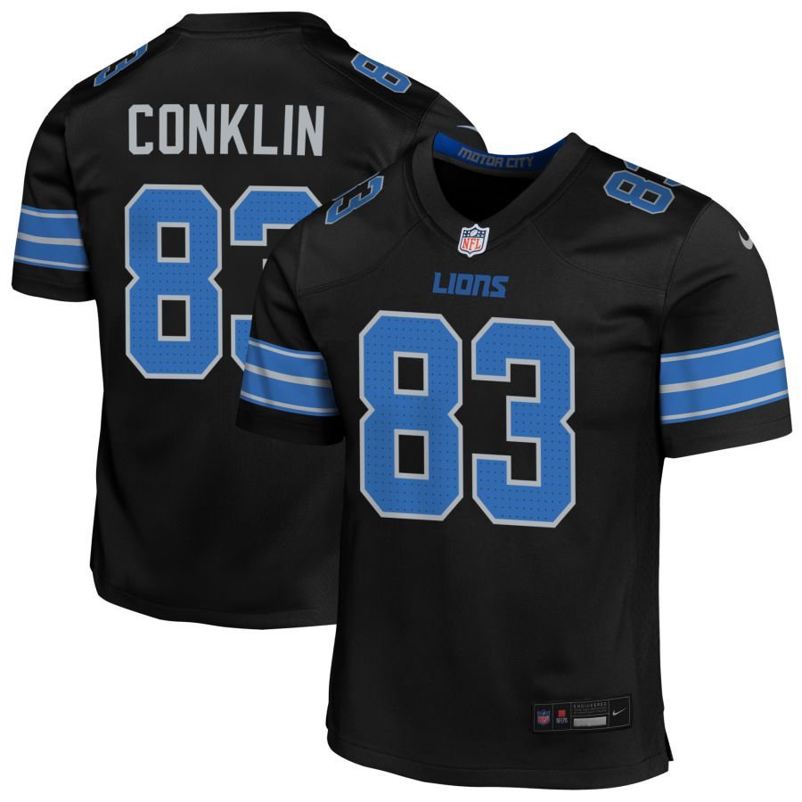 Tyler Conklin Youth Nike Black Detroit Lions Alternate Custom Game Jersey