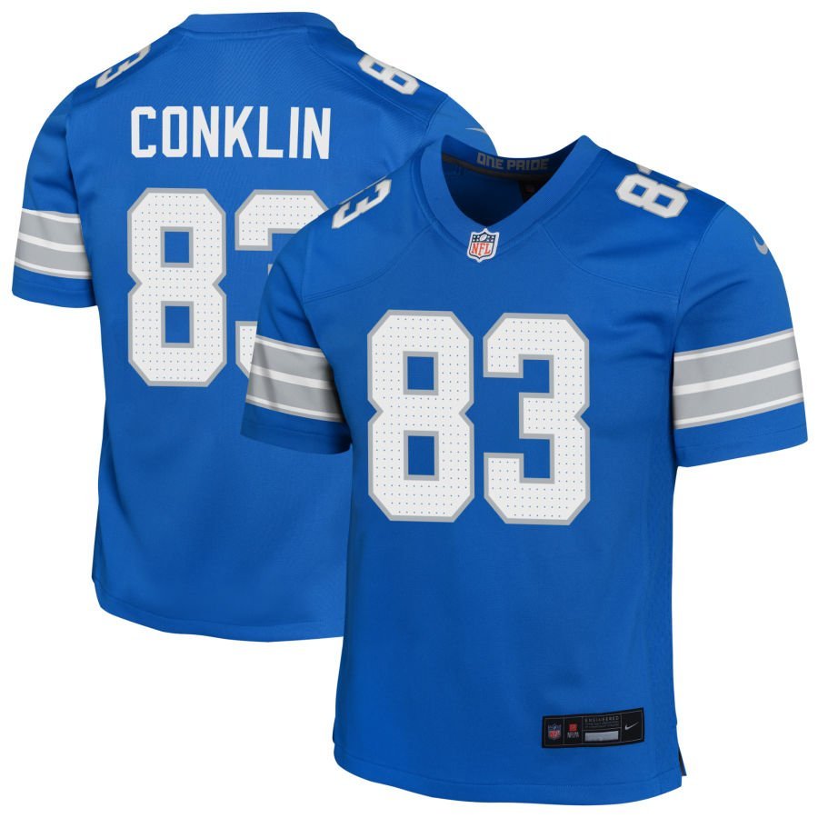 Tyler Conklin Youth Nike Blue Detroit Lions Custom Game Jersey