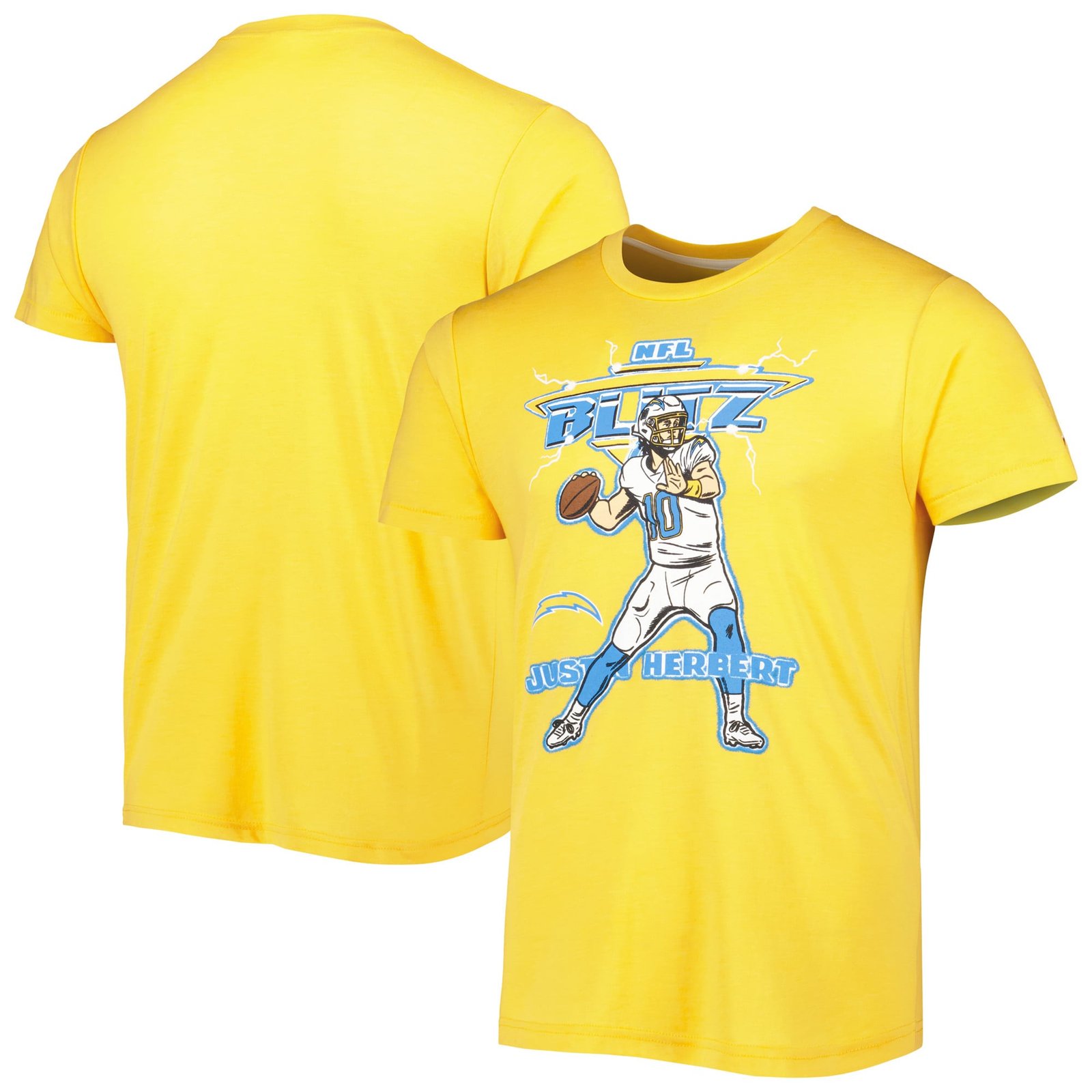Unisex Homage Justin Herbert Heather Gold Los Angeles Chargers NFL Blitz Player Tri-Blend T-Shirt